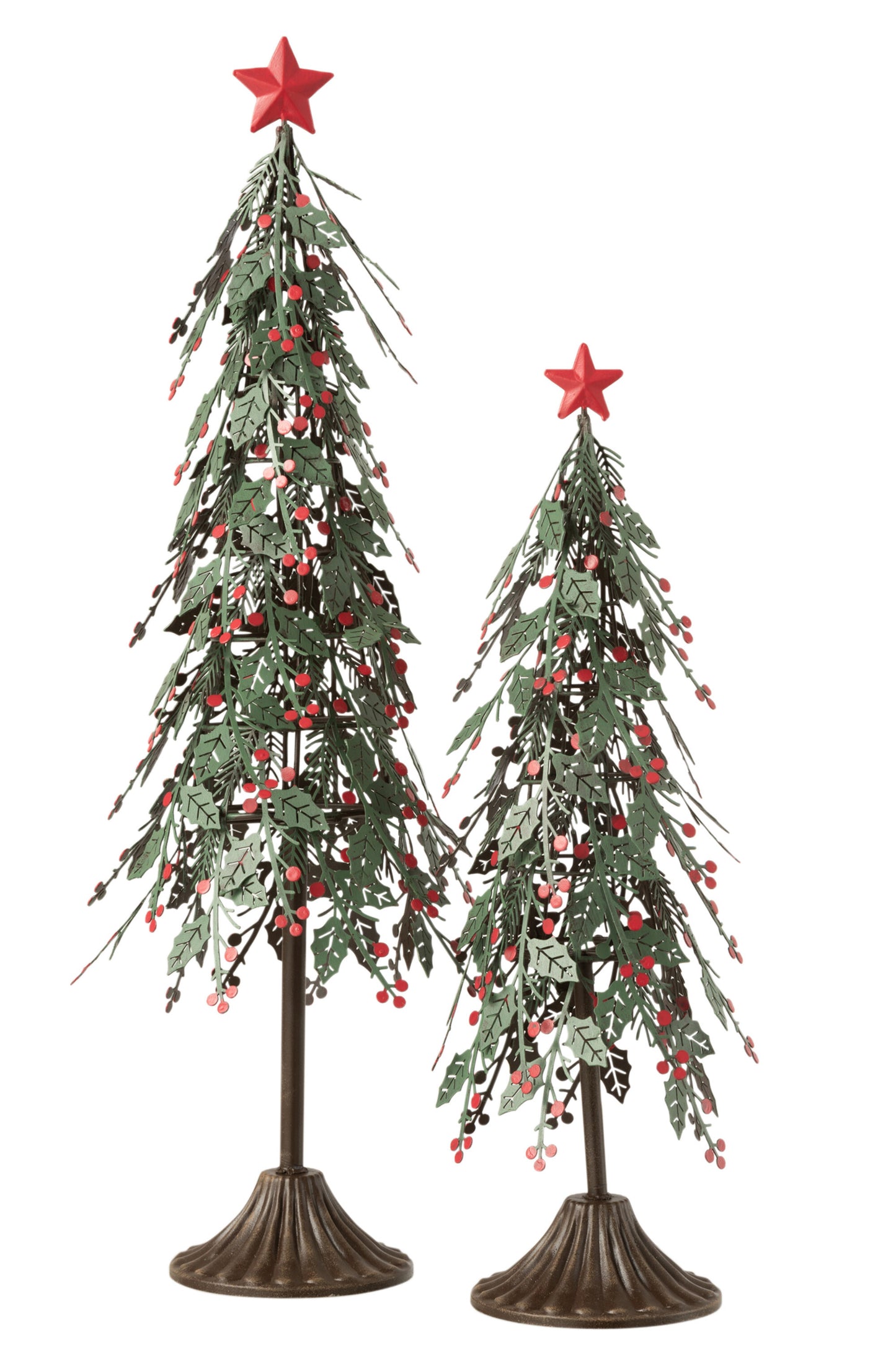 Christmas Tree On Foot Leaves Metal Green/Red Small