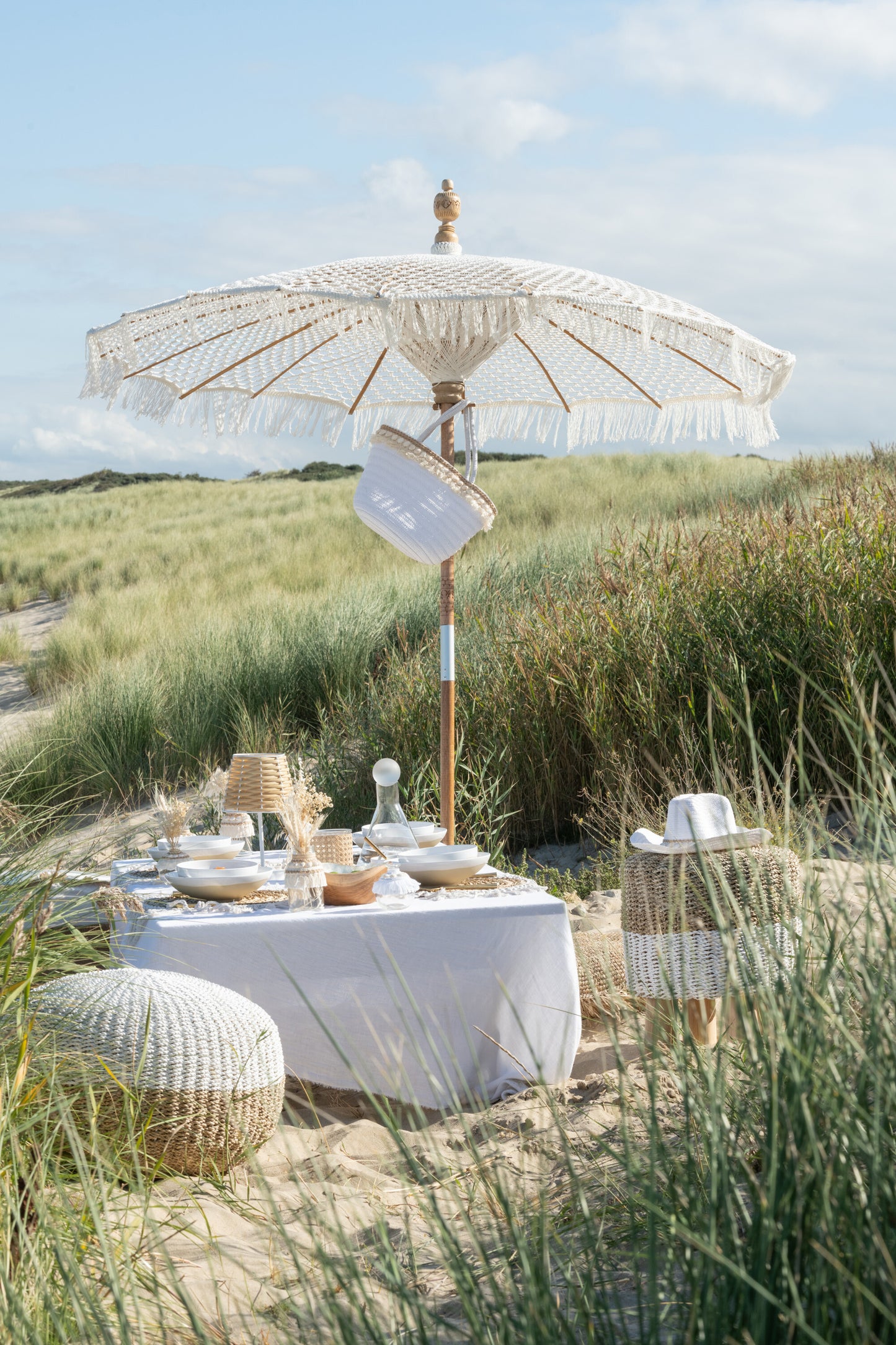 Parasol Macrame Katoen Wit Large