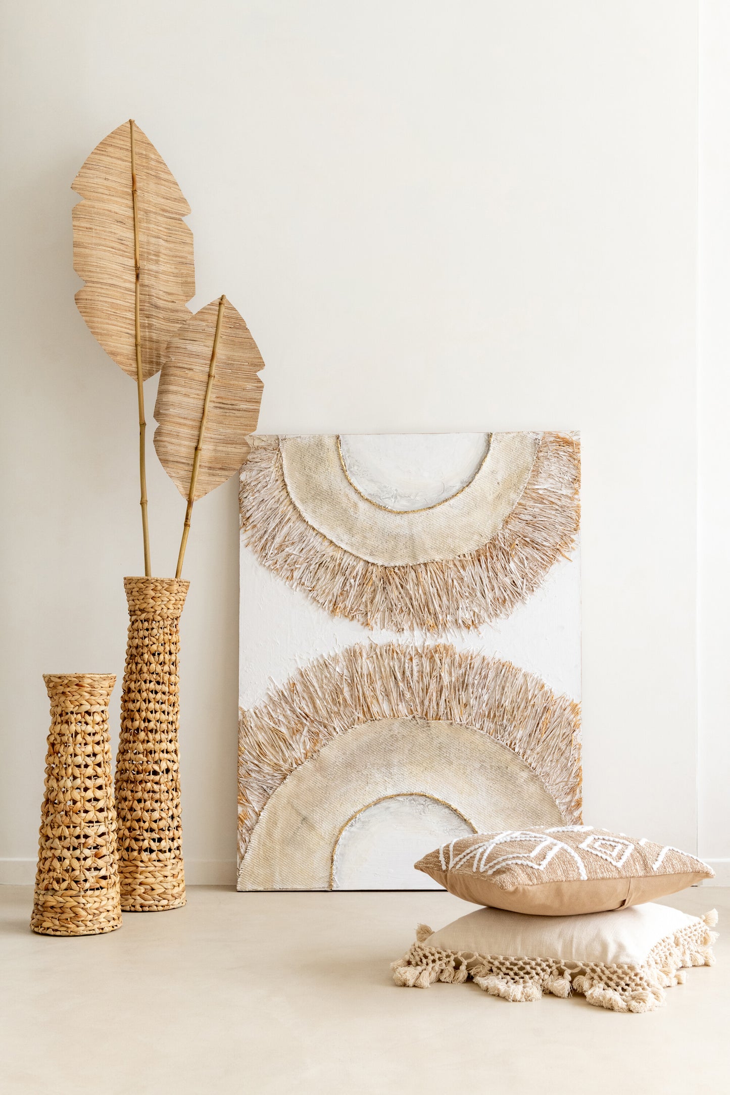 Wanddecoratie Ibiza Canvas/Verf Creme/Wit Assortiment Van Twee