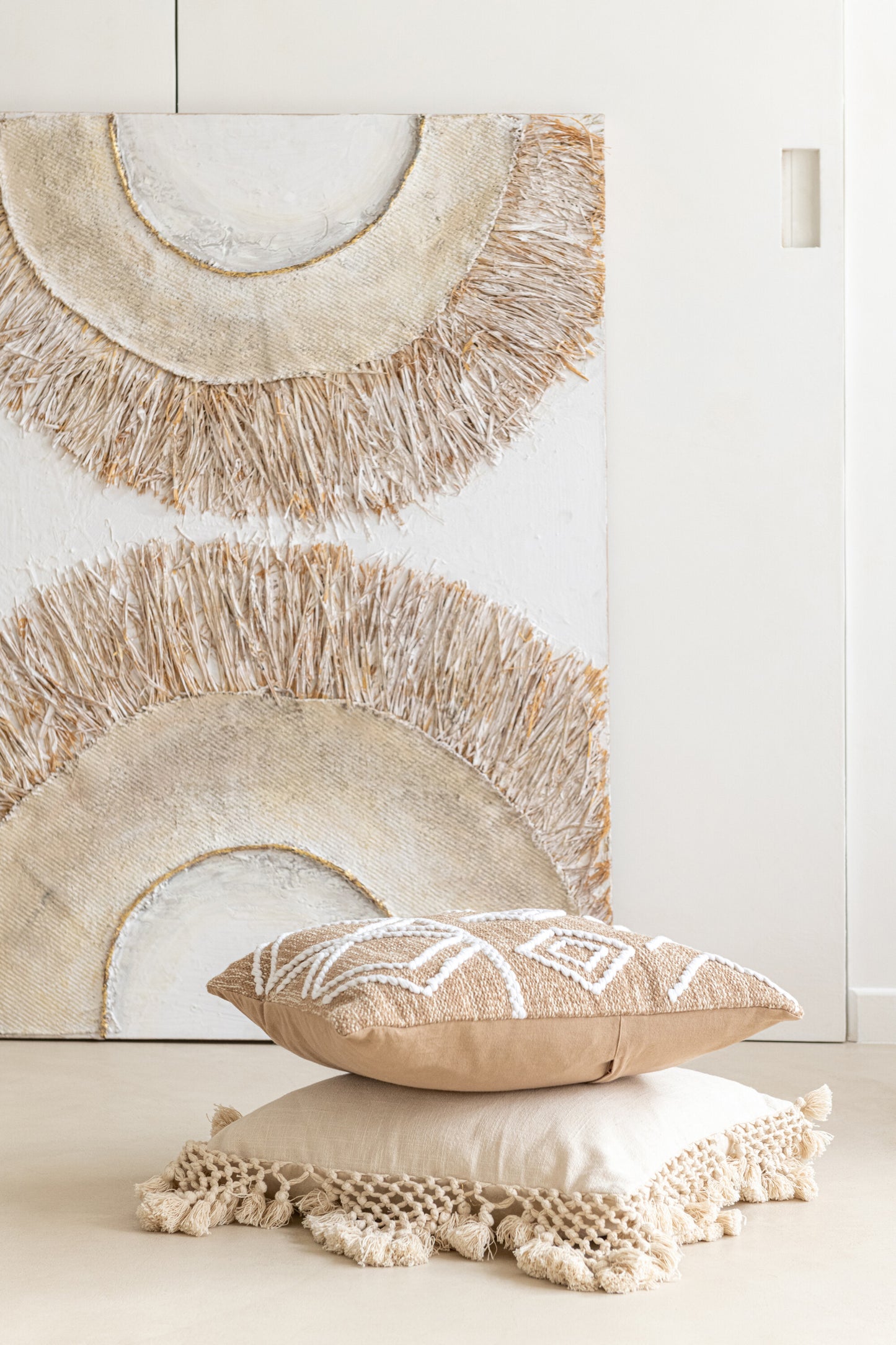 Wanddecoratie Ibiza Canvas/Verf Creme/Wit Assortiment Van Twee