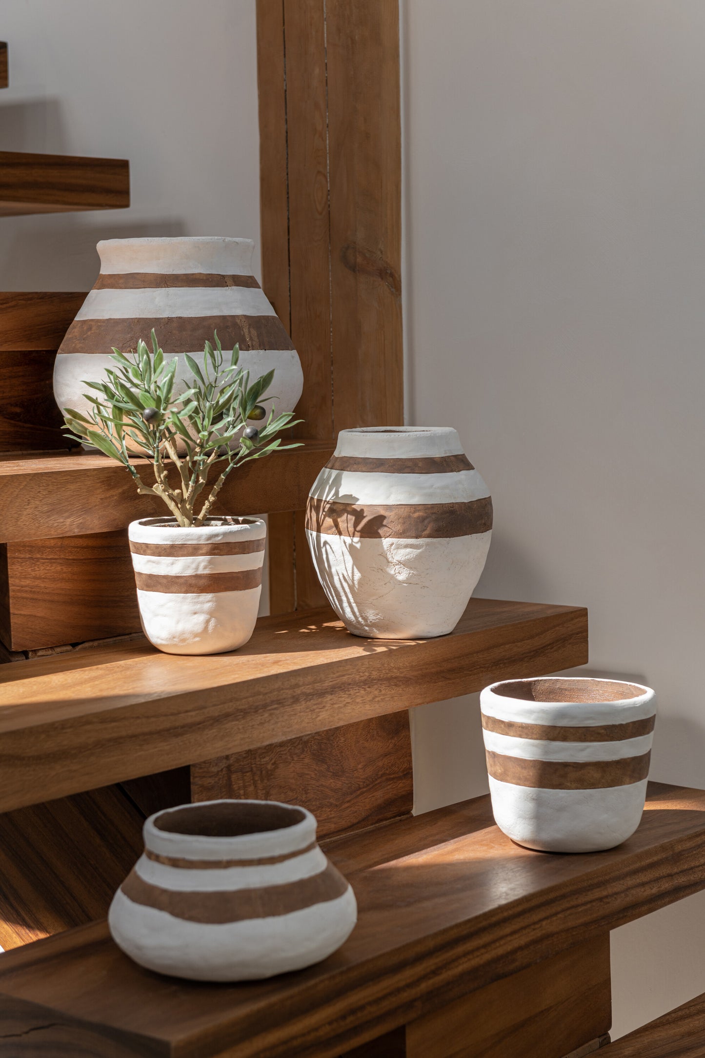 Bloempot Kenia Keramiek Wit/Bruin Medium