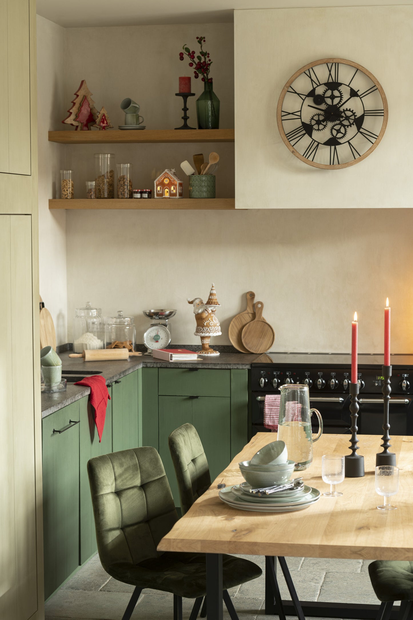 Klok Romeinse Cijfers Wielen Metaal/Hout Zwart Small