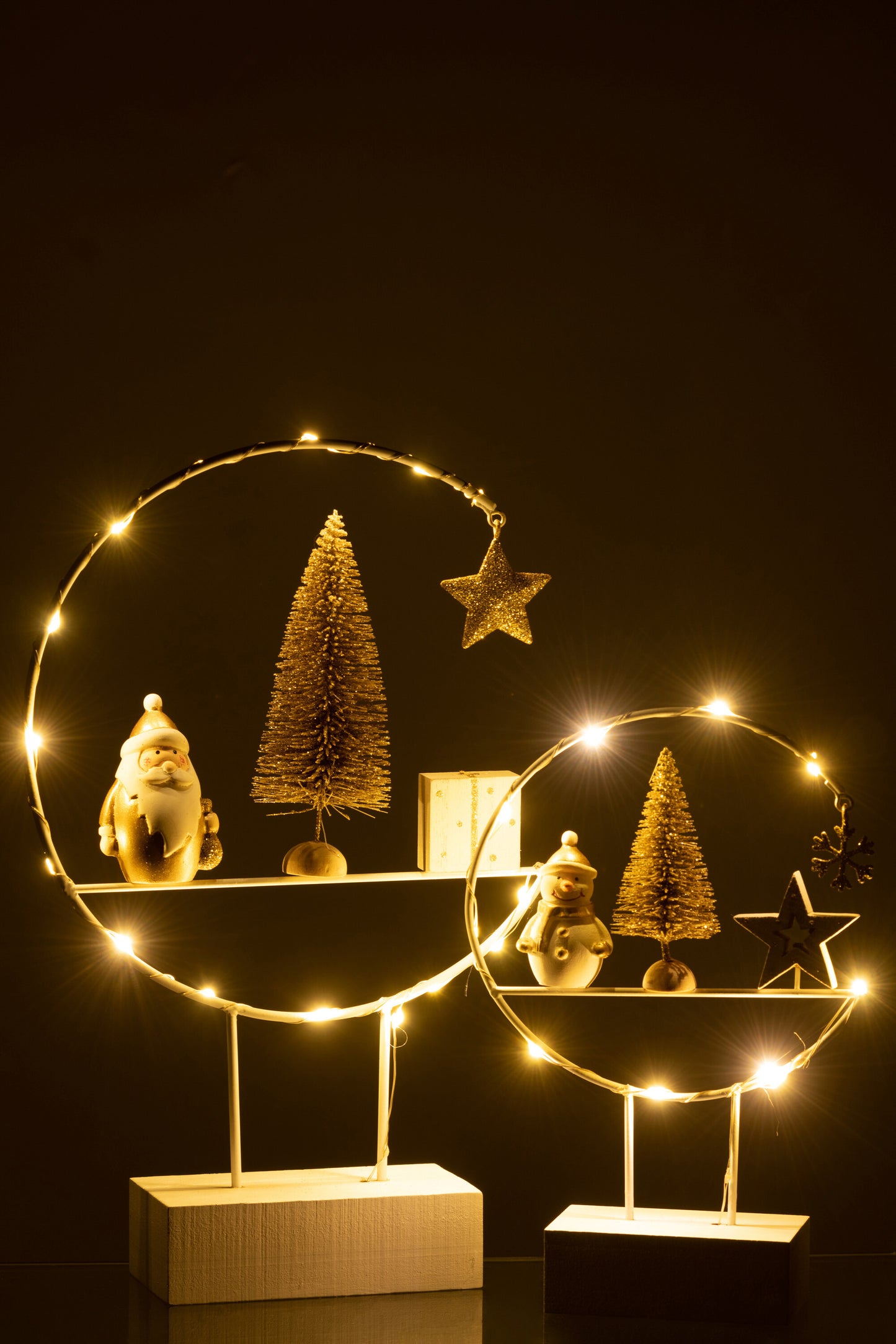 Semicirkel Op Voet+Led Kerstman Hout Wit/Goud