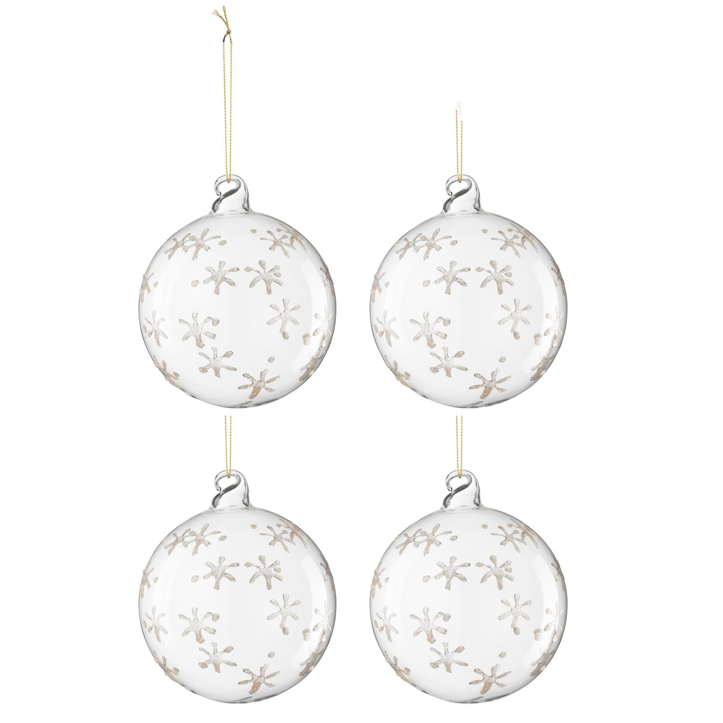 Doos Van 4 Kerstbal Bloemen Glas Transparant/Goud