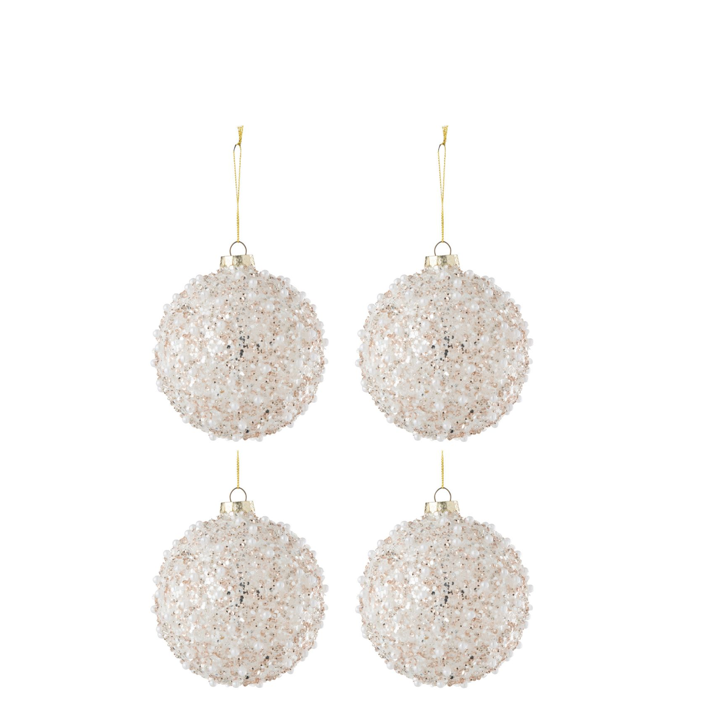 Doos Van 4 Kerstbal Parels+Pailletten Glas Wit