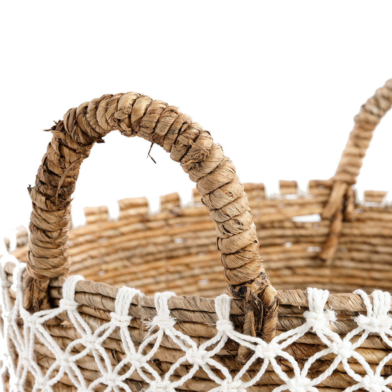 The Cross Stitched Macramé Basket - Natural White - L