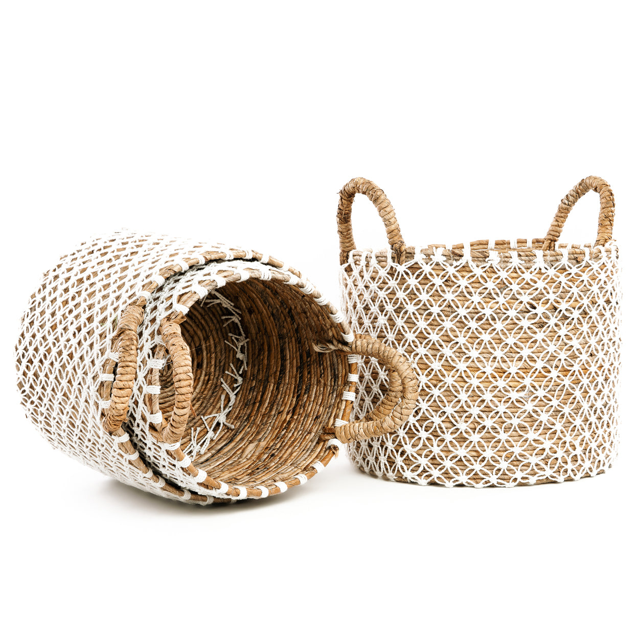 The Cross Stitched Macramé Basket - Natural White - L