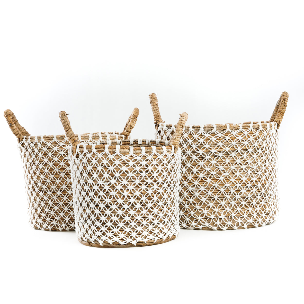 The Cross Stitched Macramé Basket - Natural White - S