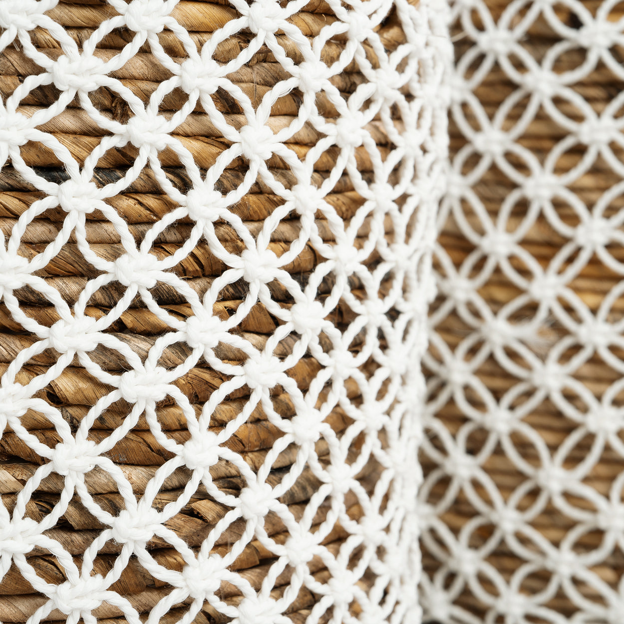 The Cross Stitched Macramé Basket - Natural White - S