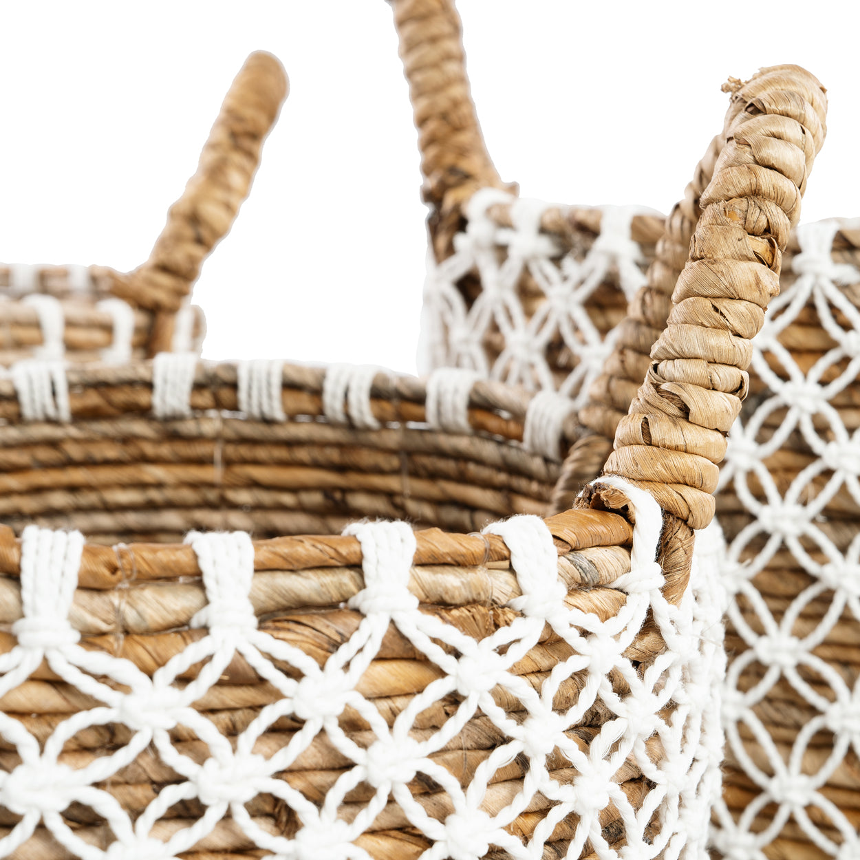 The Cross Stitched Macramé Basket - Natural White - S