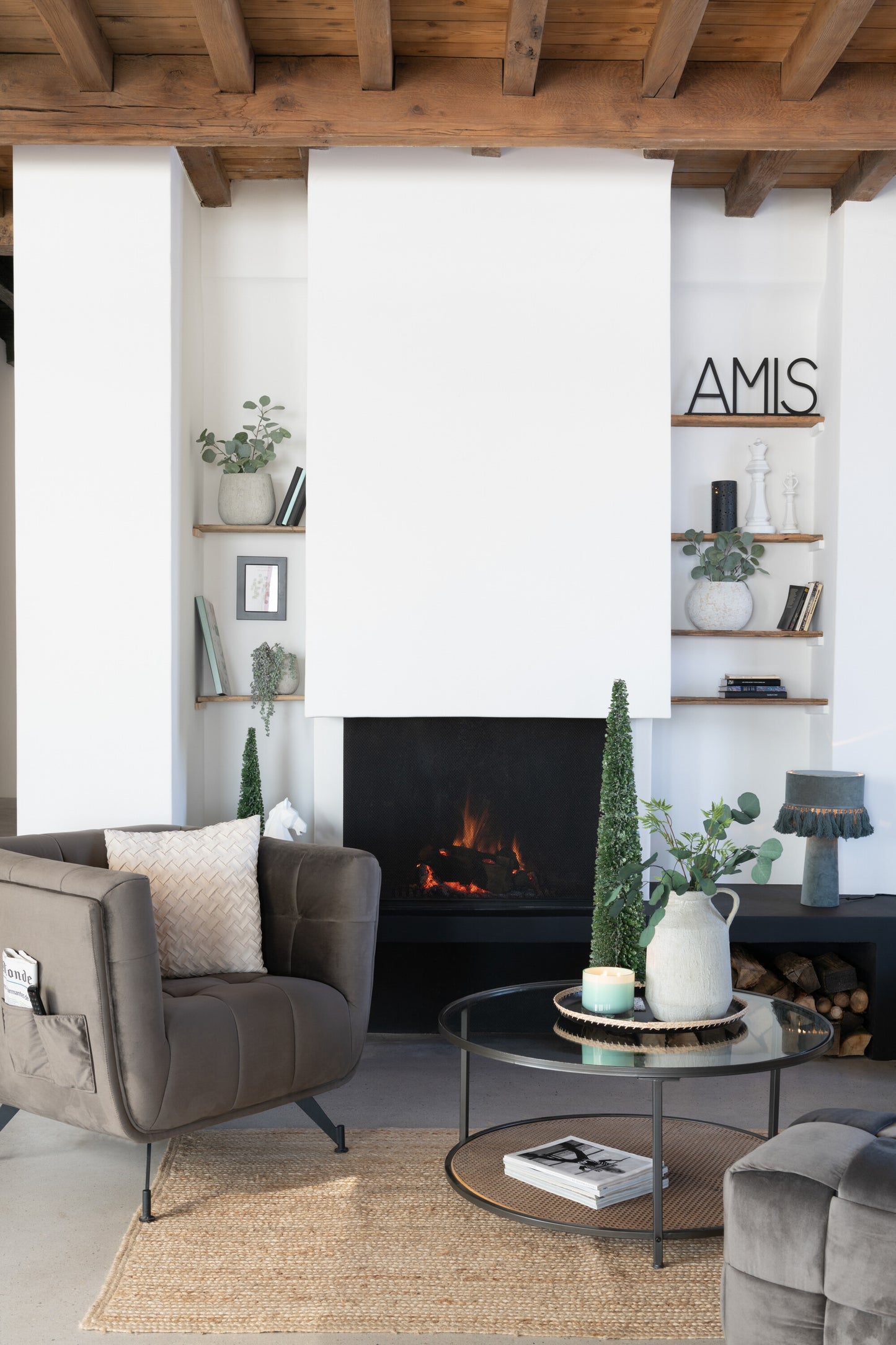 Lounge Zetel 1-Zit Textiel/Hout/Metaal Donker Grijs