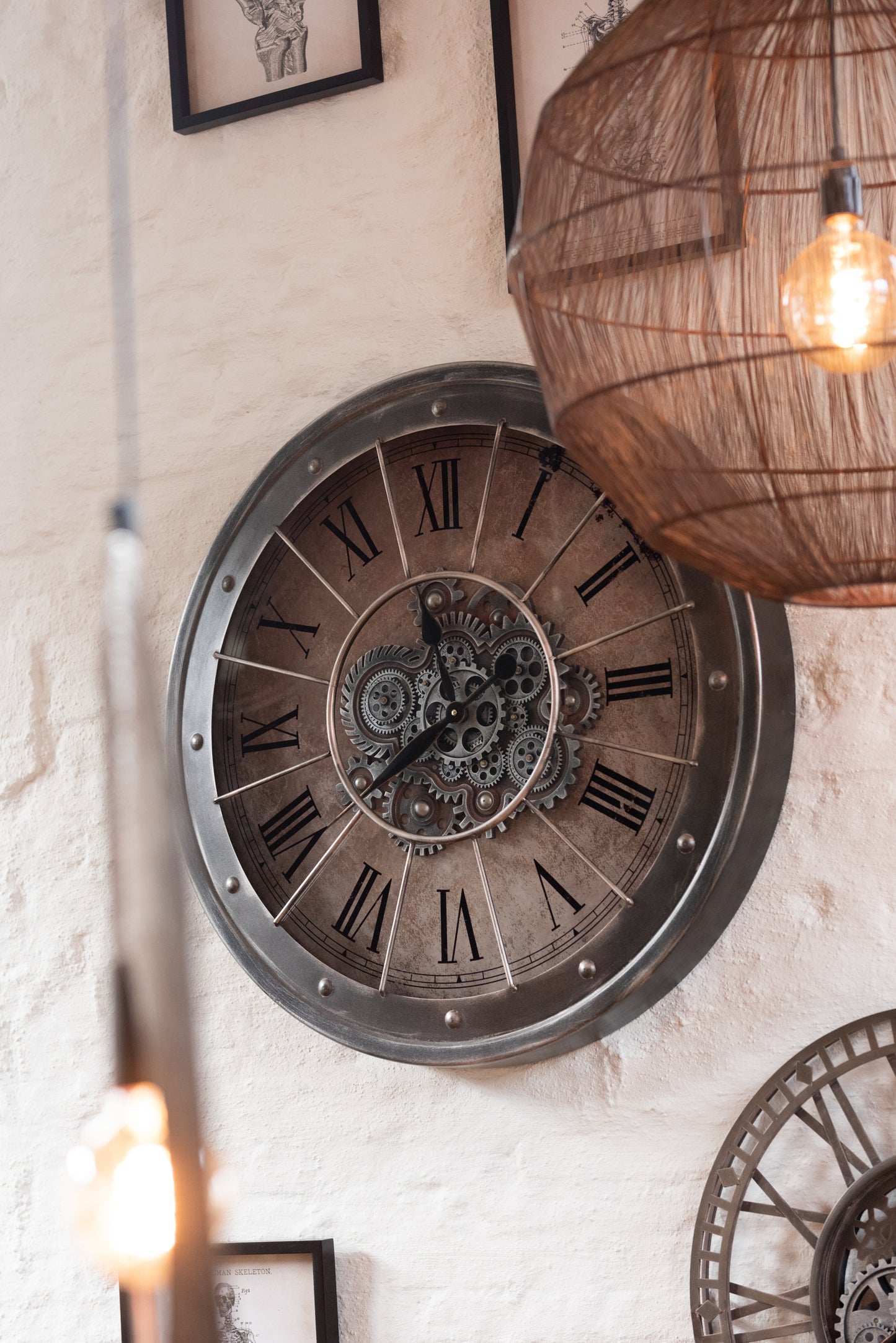 Horloge Chiffres Romains Radars Intérieur Métal+Verre Gris Antique