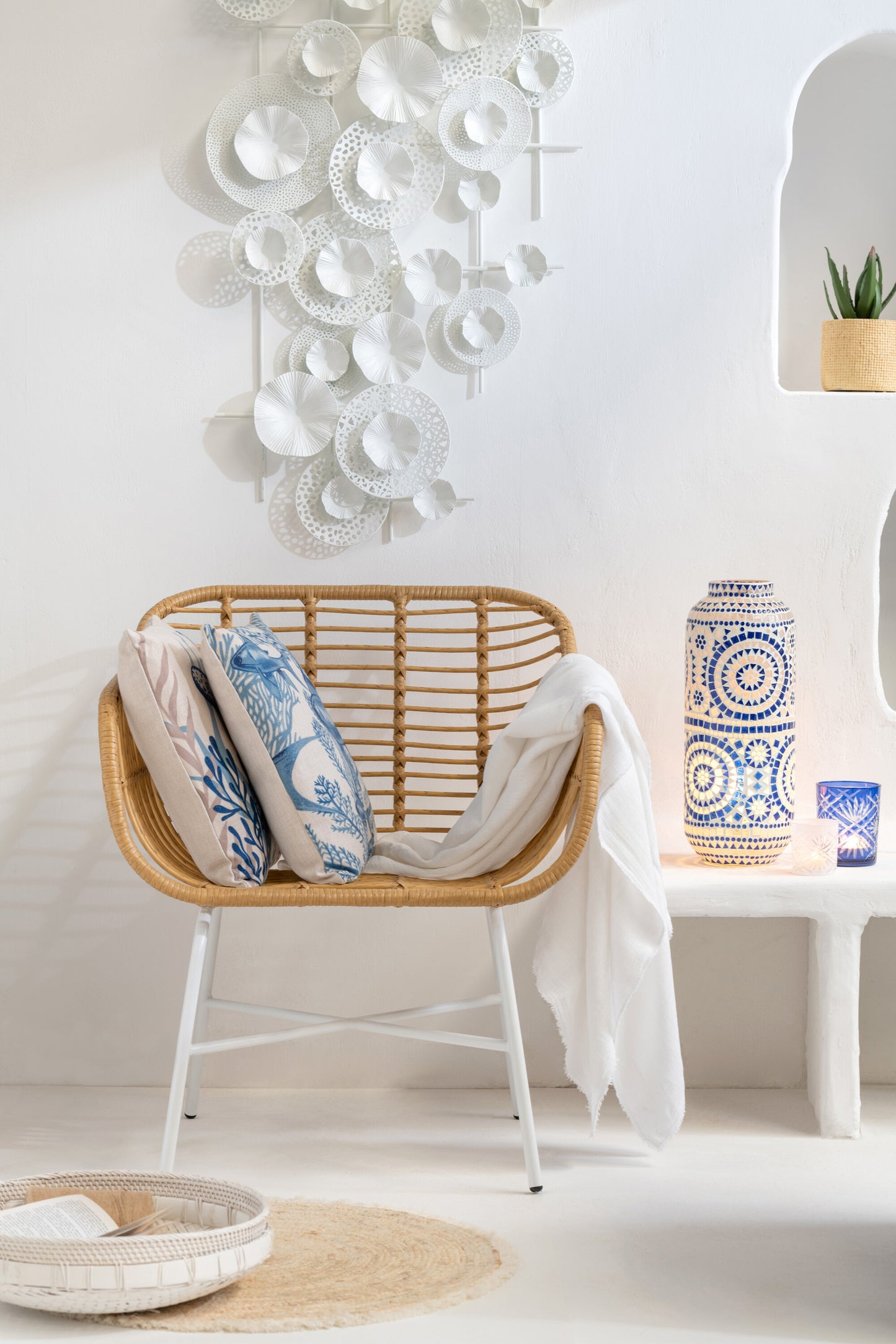Stoel Rachelle Buiten Metaal/Rattan Naturel/Wit