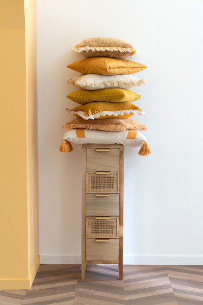 Coussin Frange Coton Velours Ocre