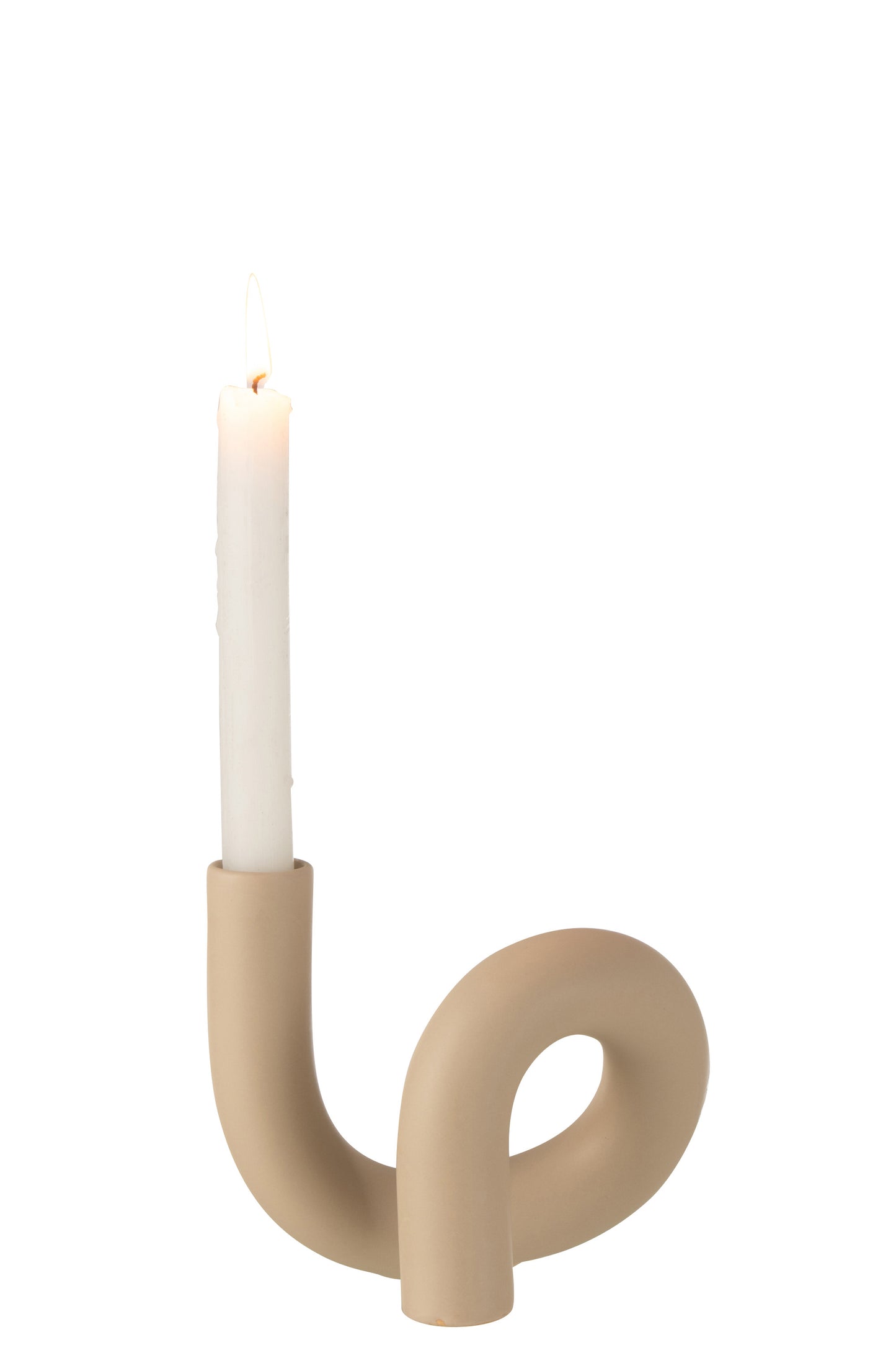 Kaarsenhouder Torsie 1 Candle Keramiek Beige felika met brandende witte kaars in