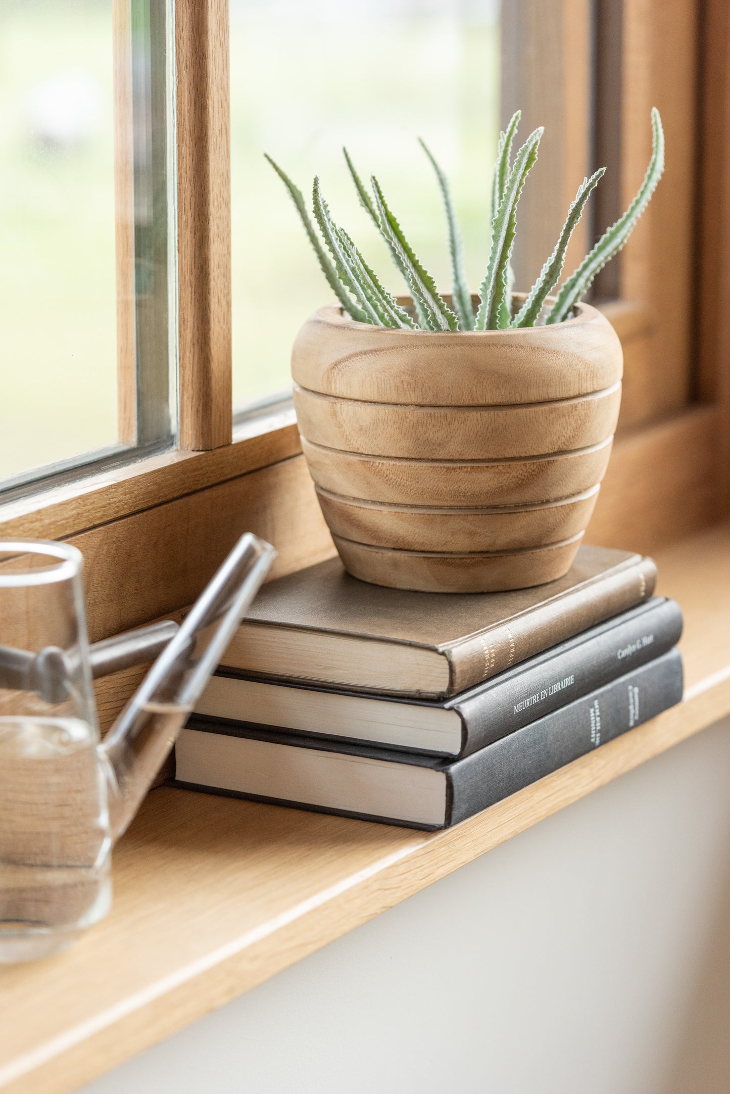 Bloempot Strepen Hout Natural Small