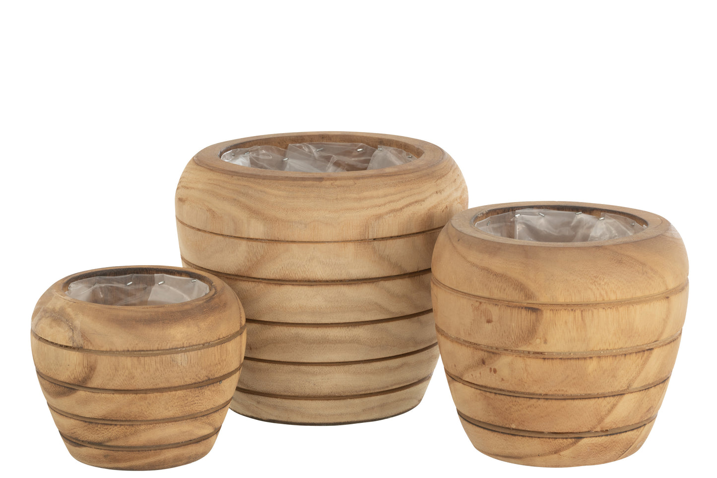 Bloempot Strepen Hout Natural Small