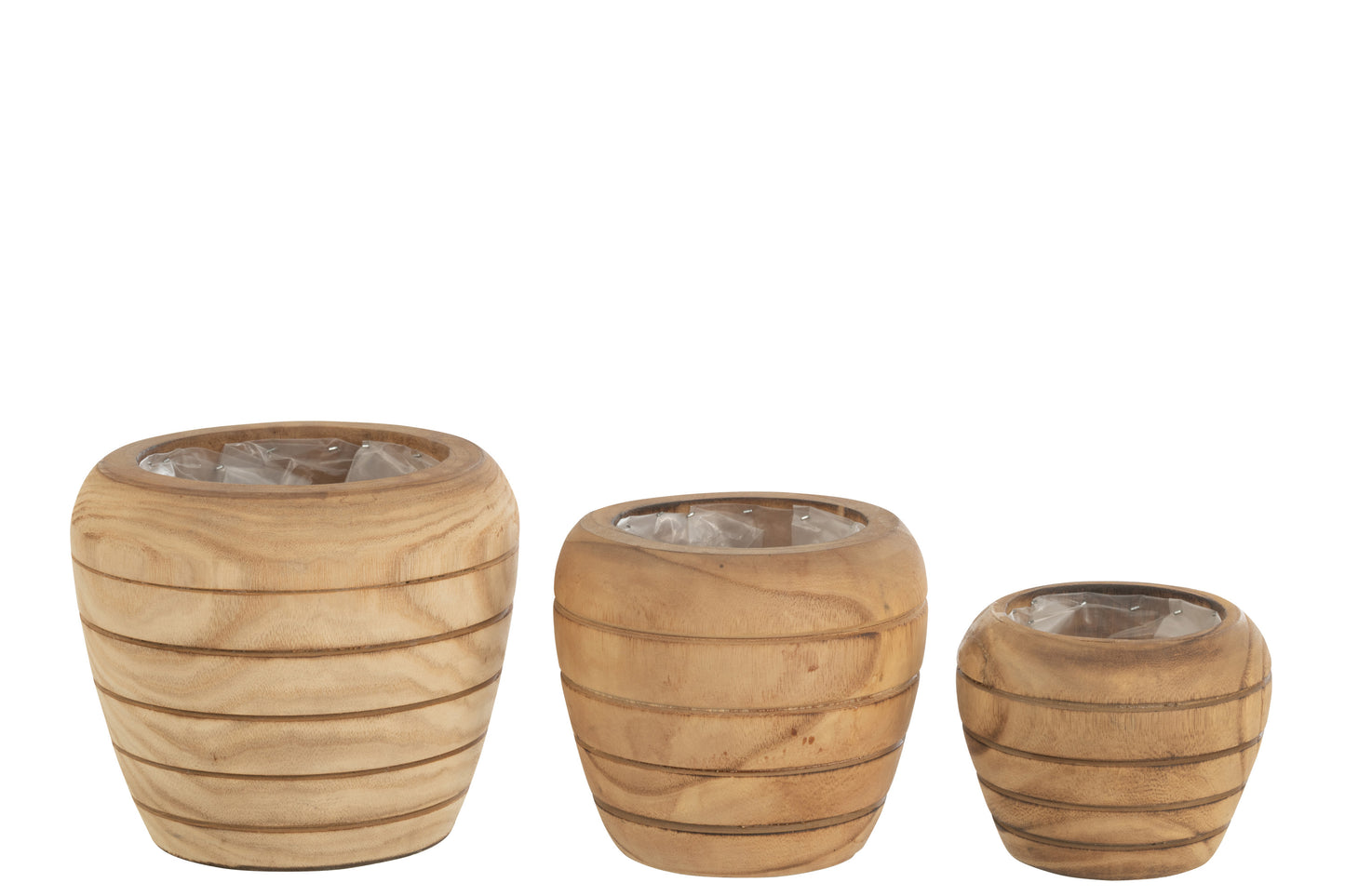 Bloempot Strepen Hout Natural Small