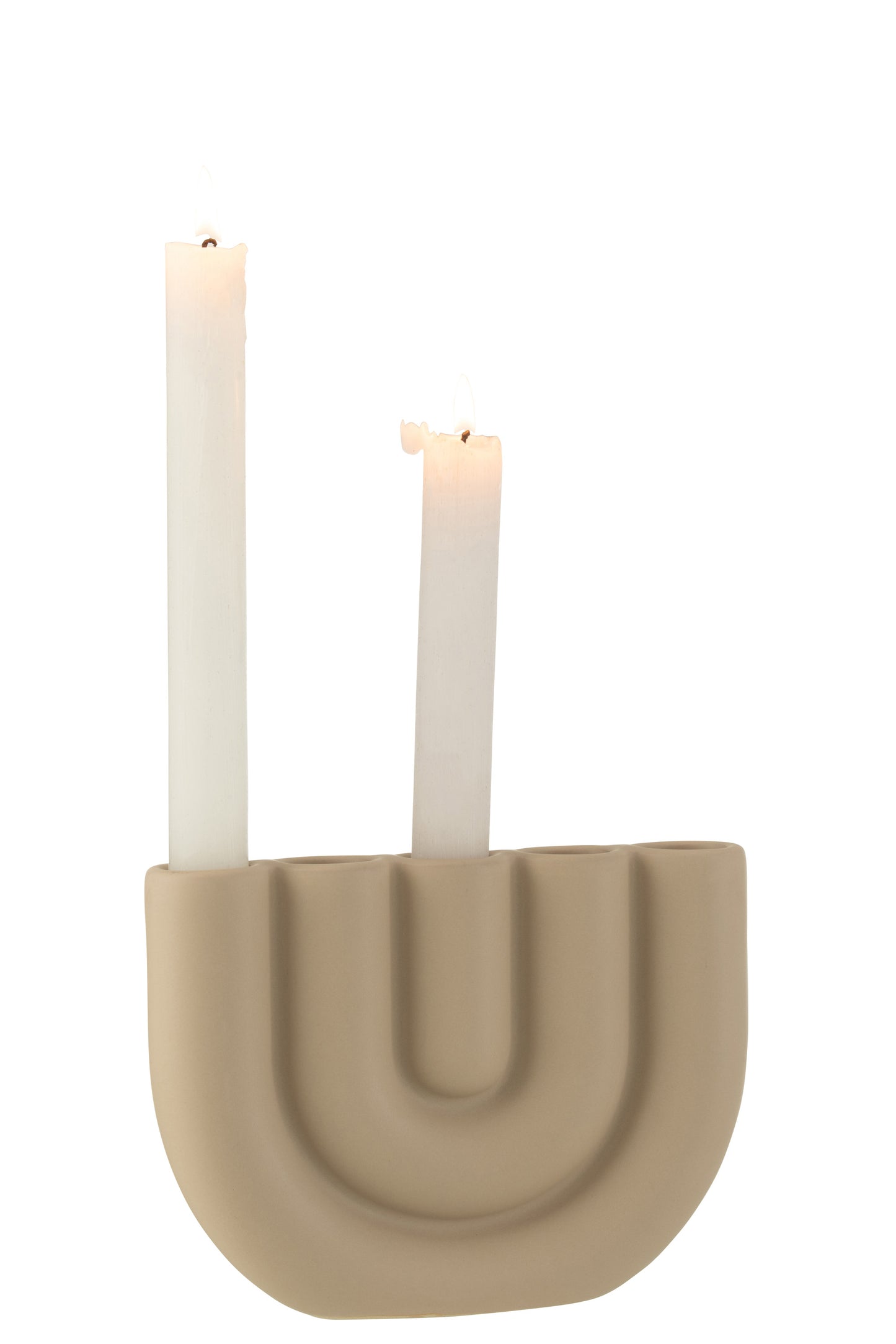 Kaarsenhouder Boog 5kaarsen Beige met twee witte brandende kaarsen felika