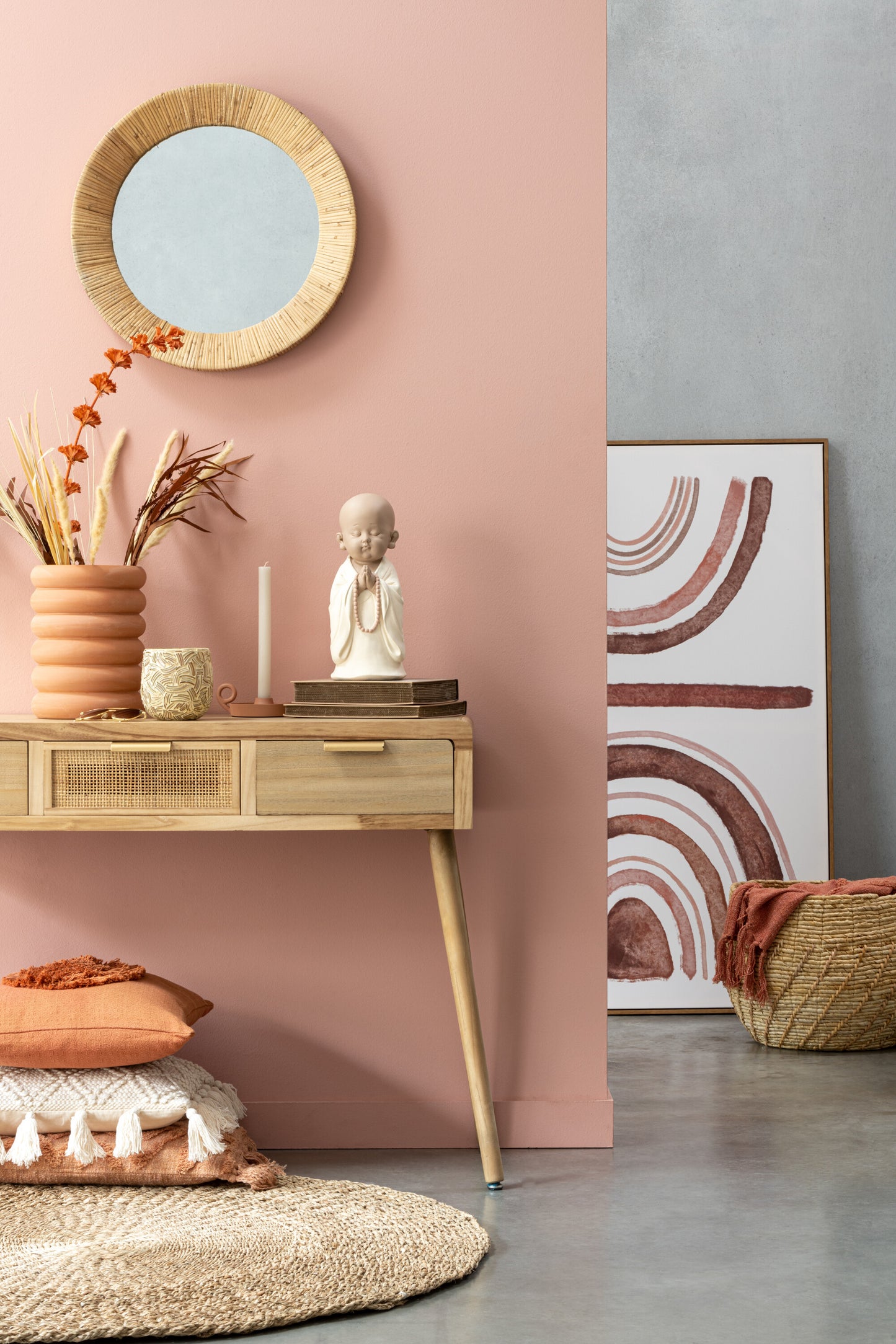 Mirror Round Rattan Natural