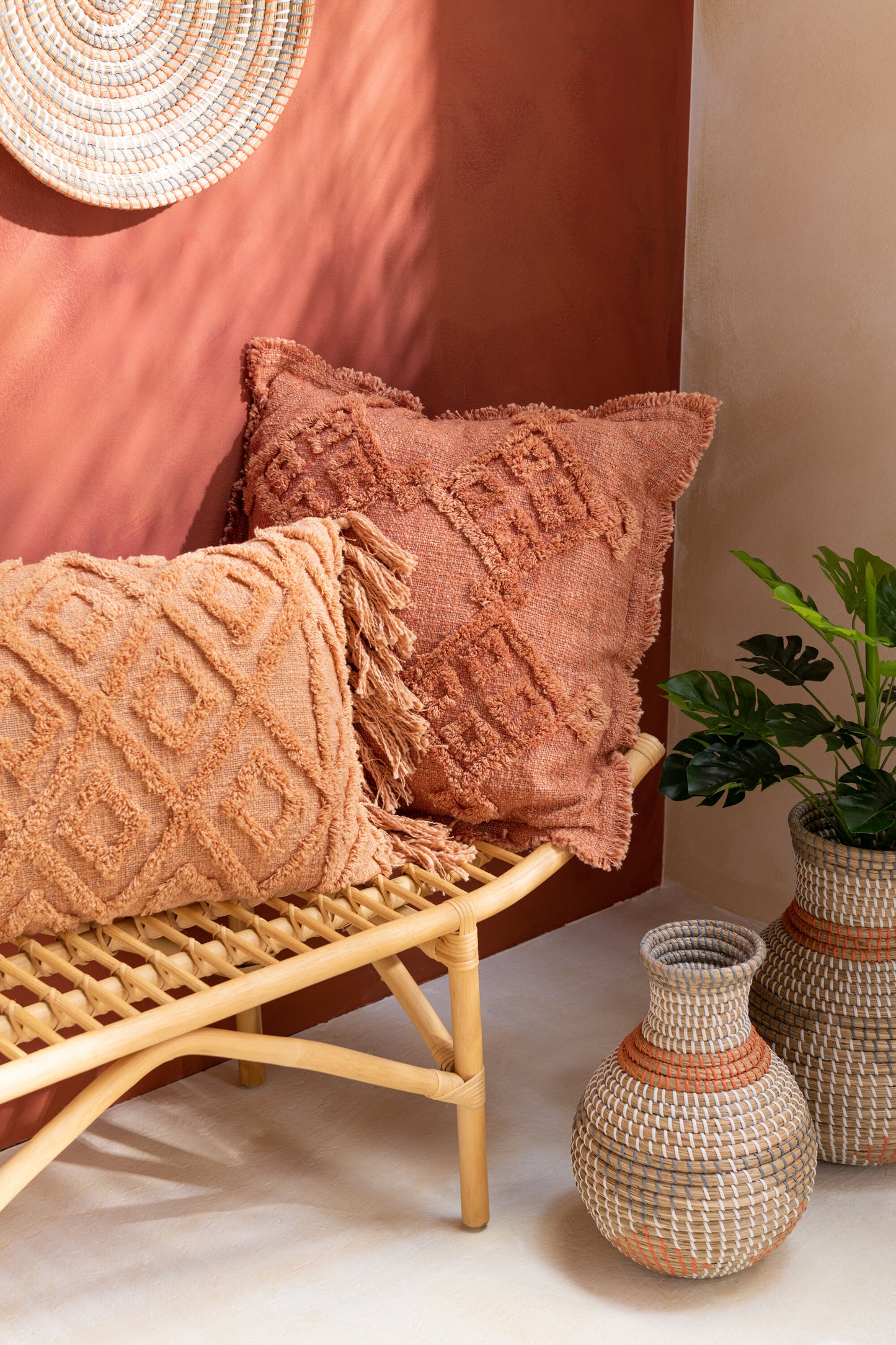 Coussin Franges Coton Terracotta