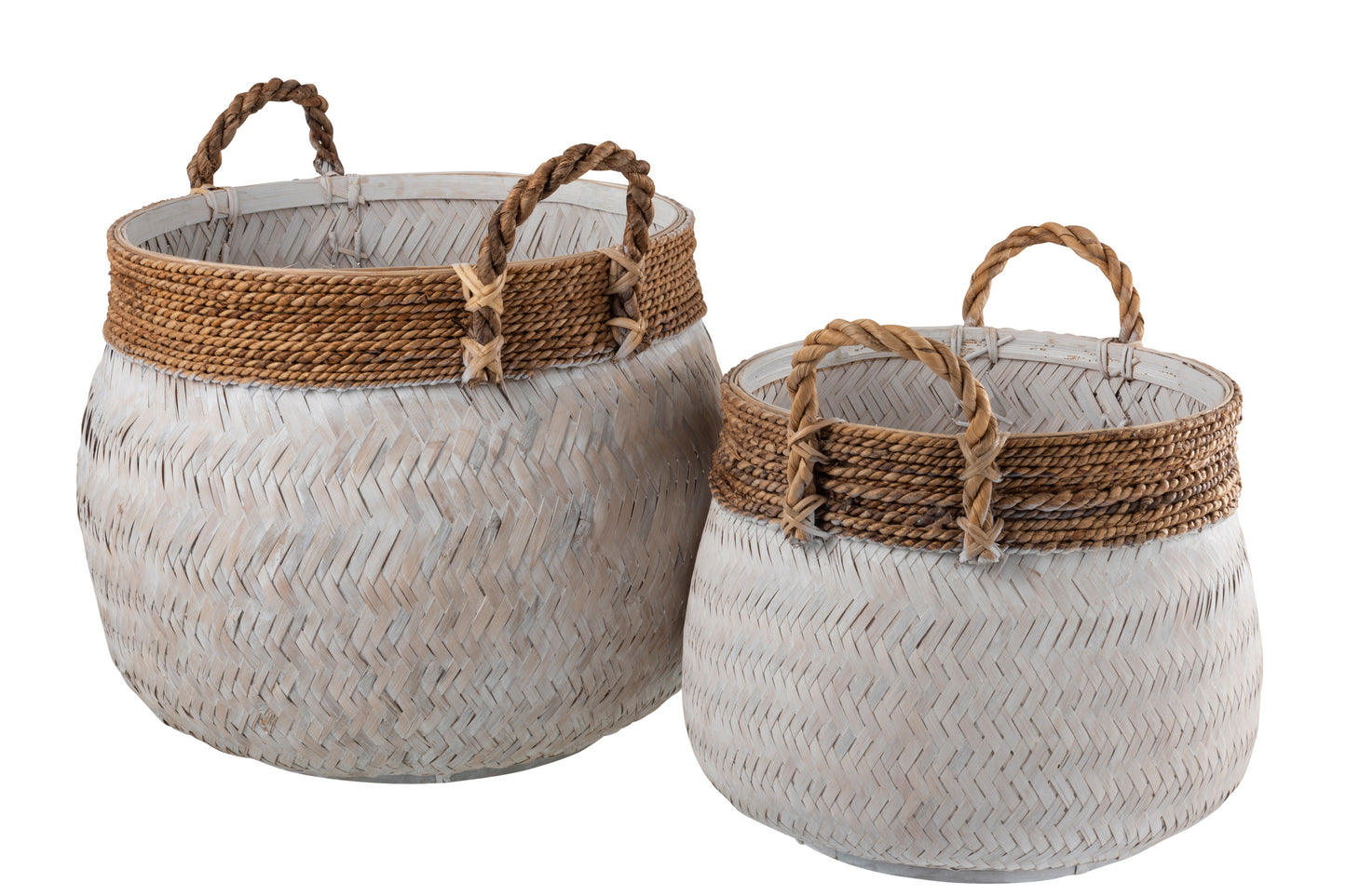 Basket+Handle Sphere Bamboo+Rope White Small