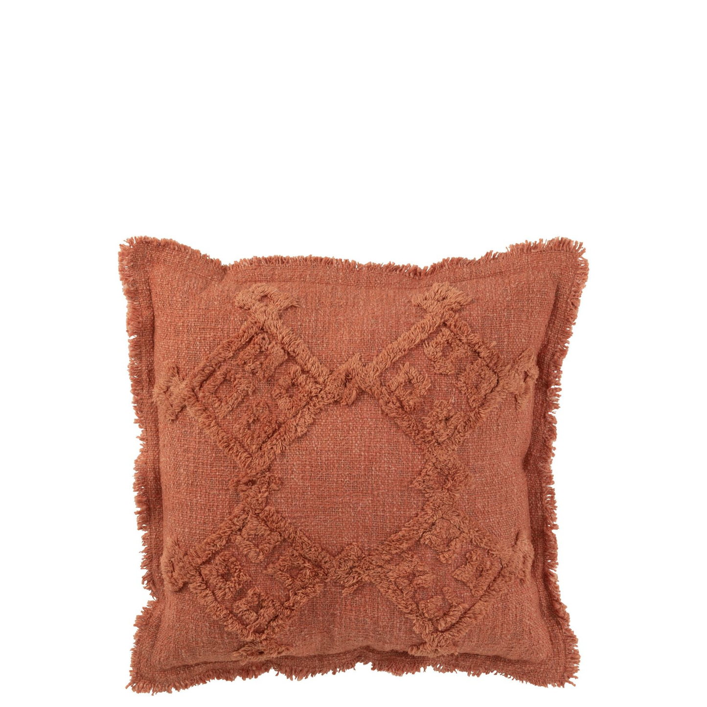 kussen met franjes van katoen in de kleur terracotta