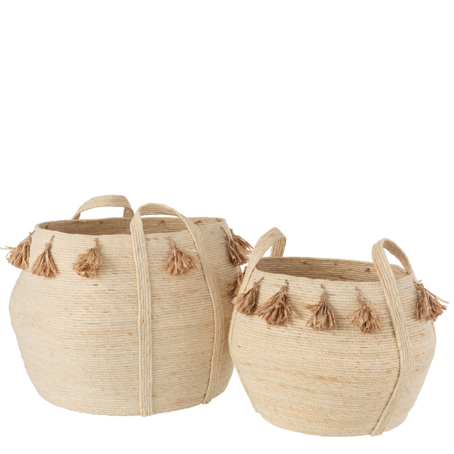 Set Van 2 Manden Bol Kwastjes Mais Licht Bruin/Naturel opbergmand wasmand interieur