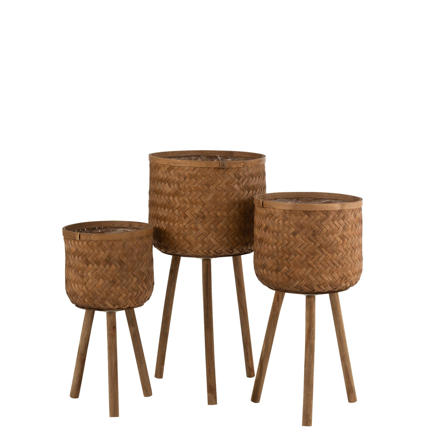 Set Van Drie Bloempothouders Drie Poten Bamboe/Plastiek Naturel
