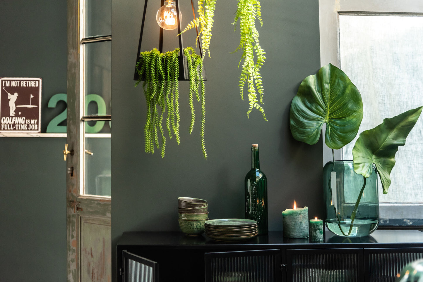 Vaas Rond Hoog Groen Glas Medium