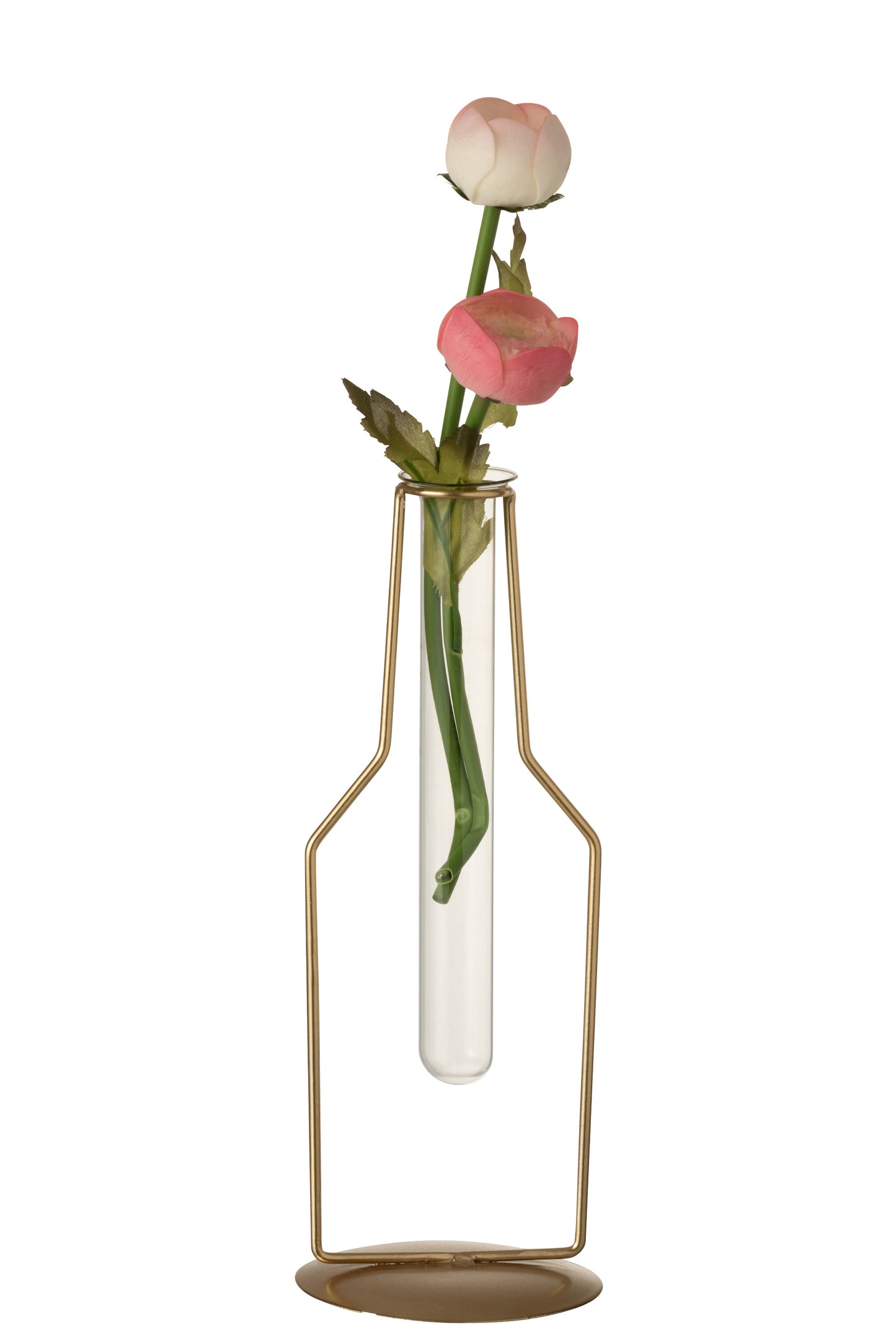 Vaasje 1 Tube Fles Metaal/Glas Goud Small met tulp in van felika