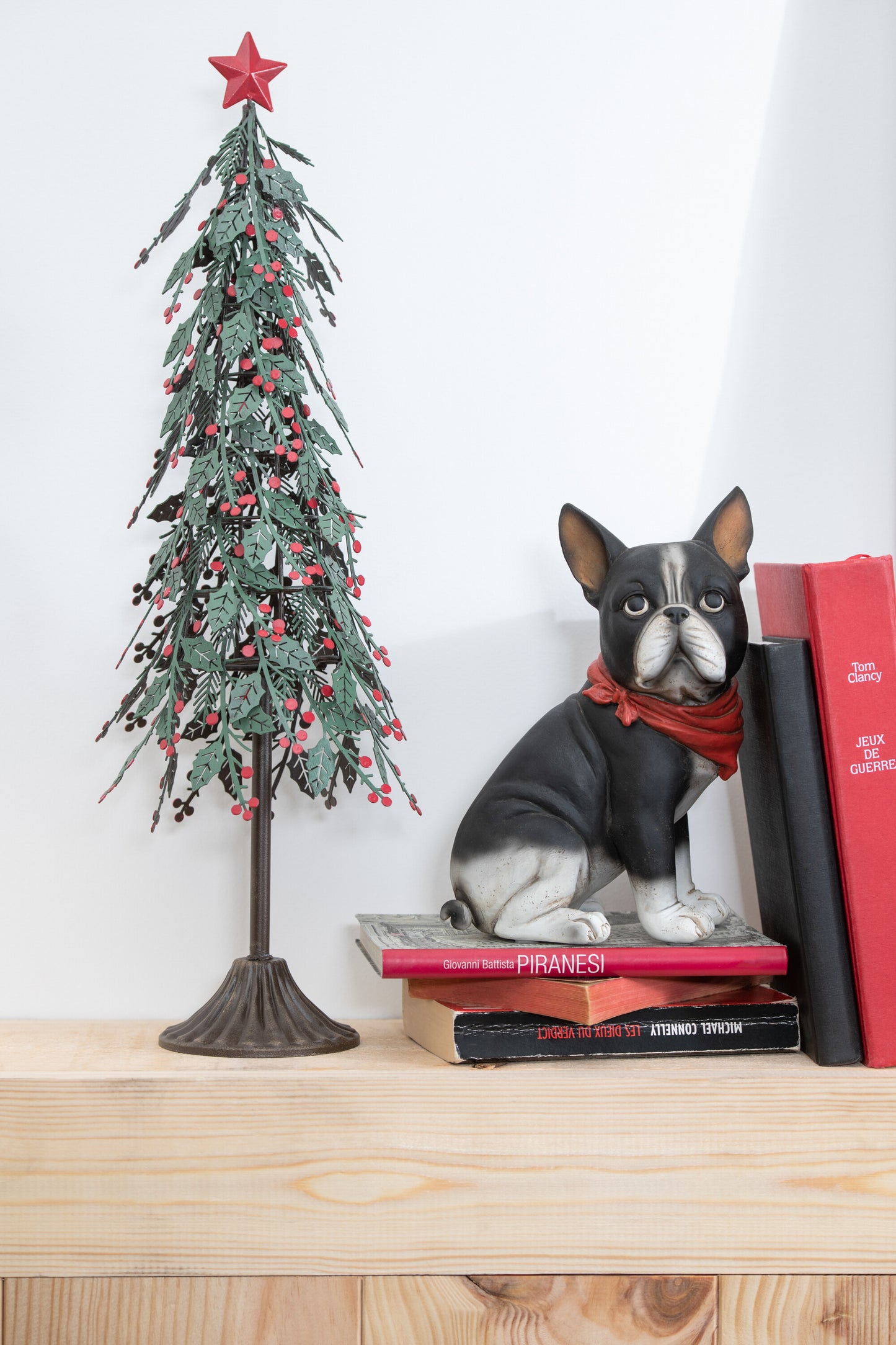 Kerstboom Op Voet Blaadjes Metaal Groen/Rood Large