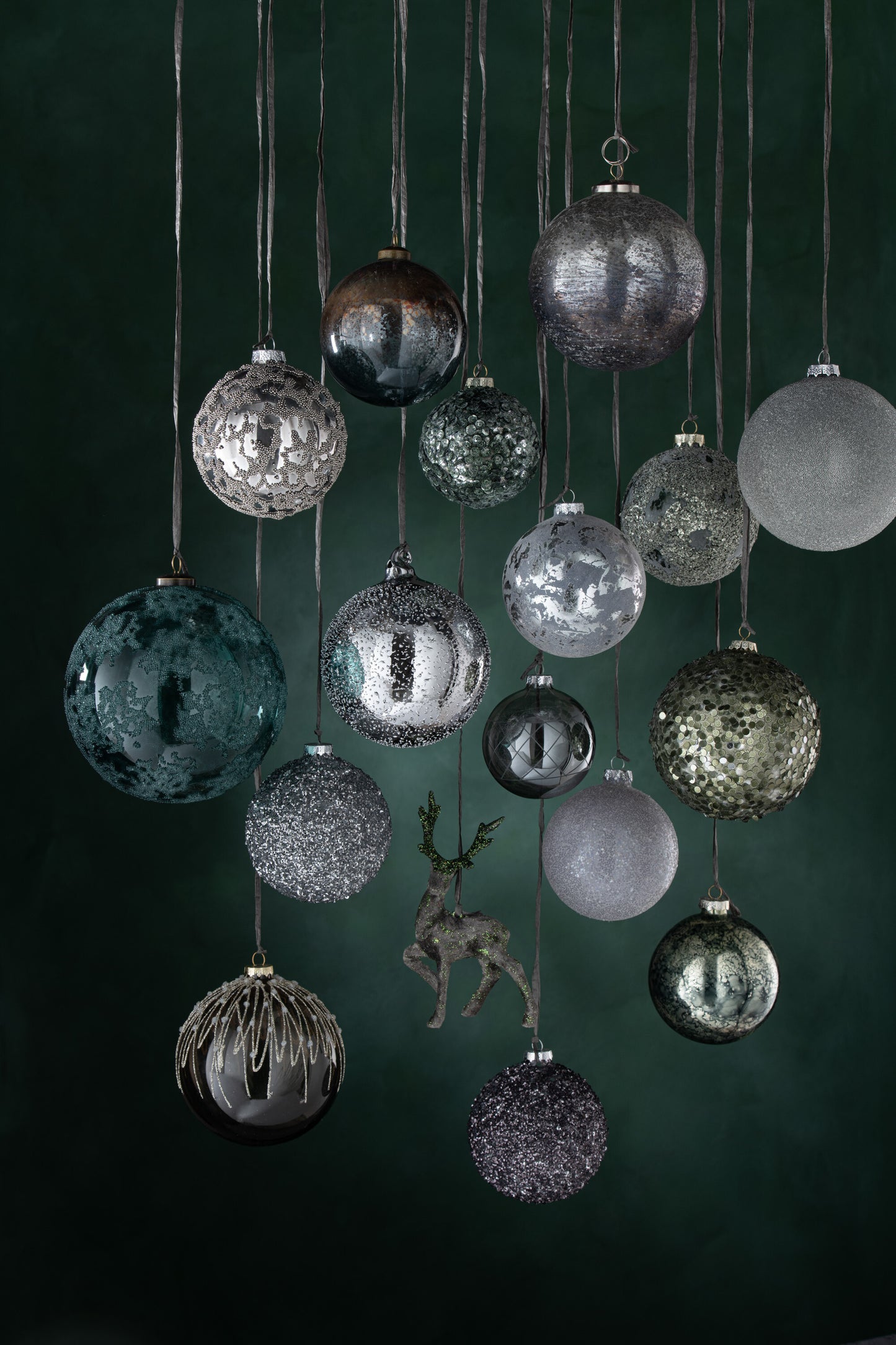 Doos Van 6 Kerstballen Paillettensuiker Mat Glas Donker Groen Small