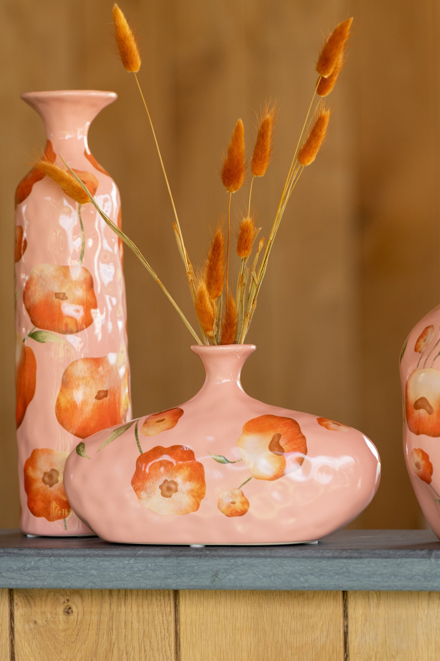 Vaas Bloem Fles Breed Keramiek Zalm/Oranje