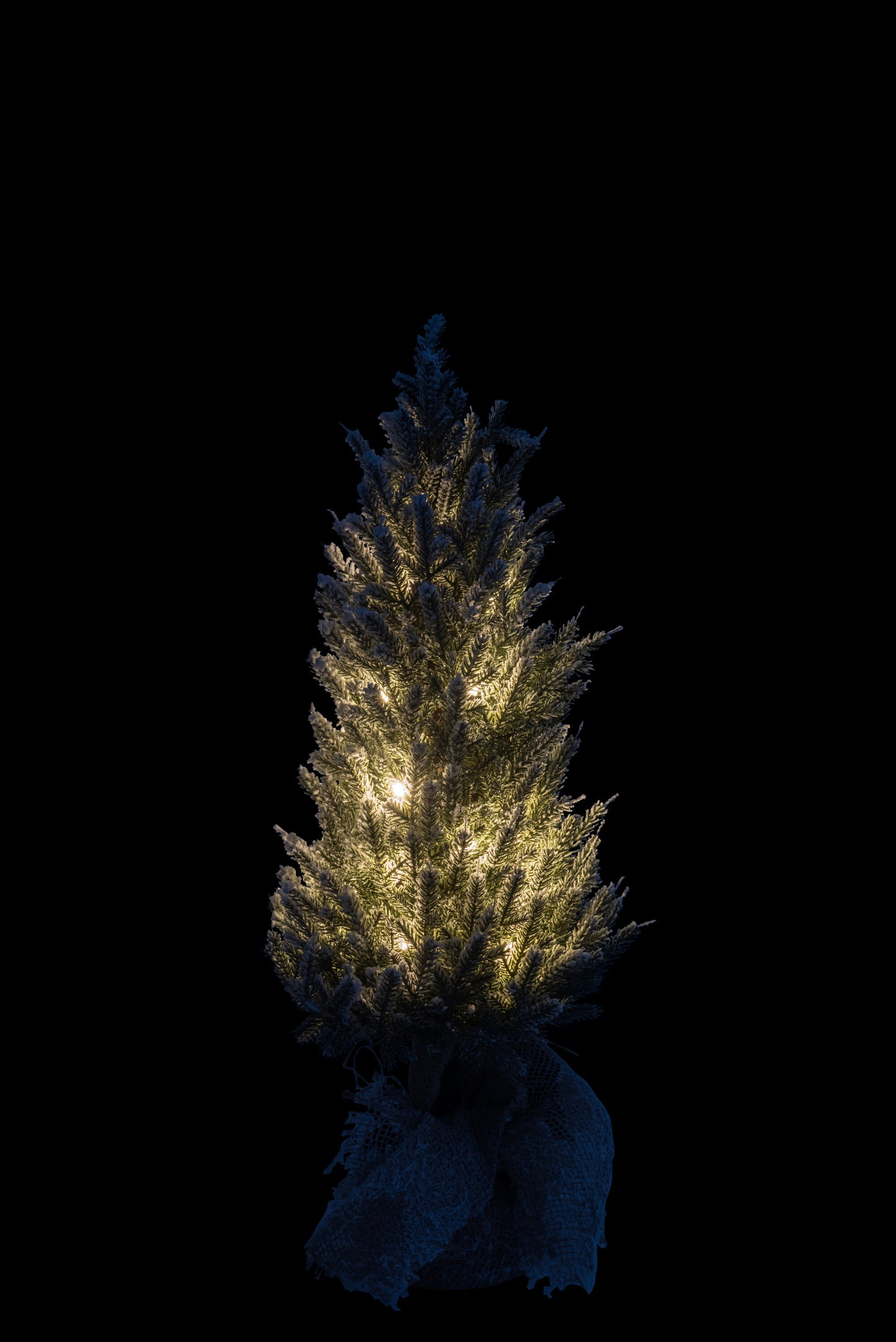 Kerstboom+Led+Pot Jute Plastiek Besneeuwd Groen Medium