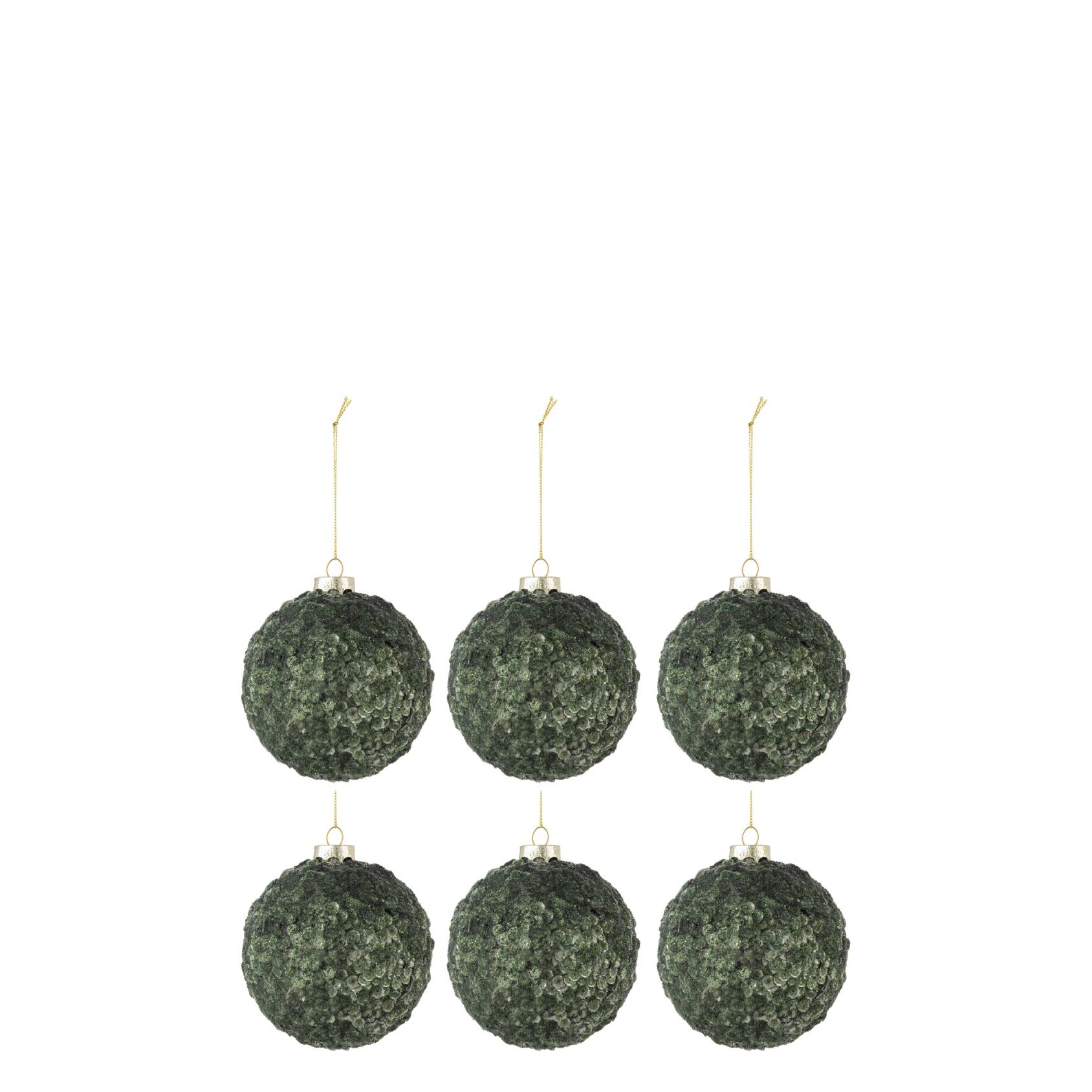 Doos Van 6 Kerstballen Paillettensuiker Mat Glas Donker Groen Small