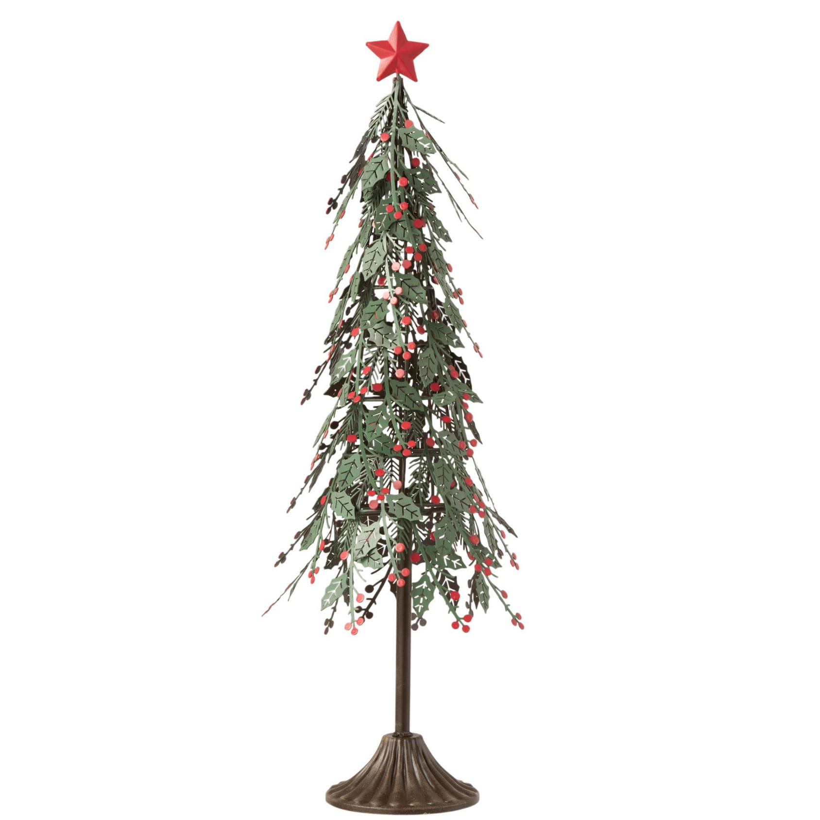 Kerstboom Op Voet Blaadjes Metaal Groen/Rood Large