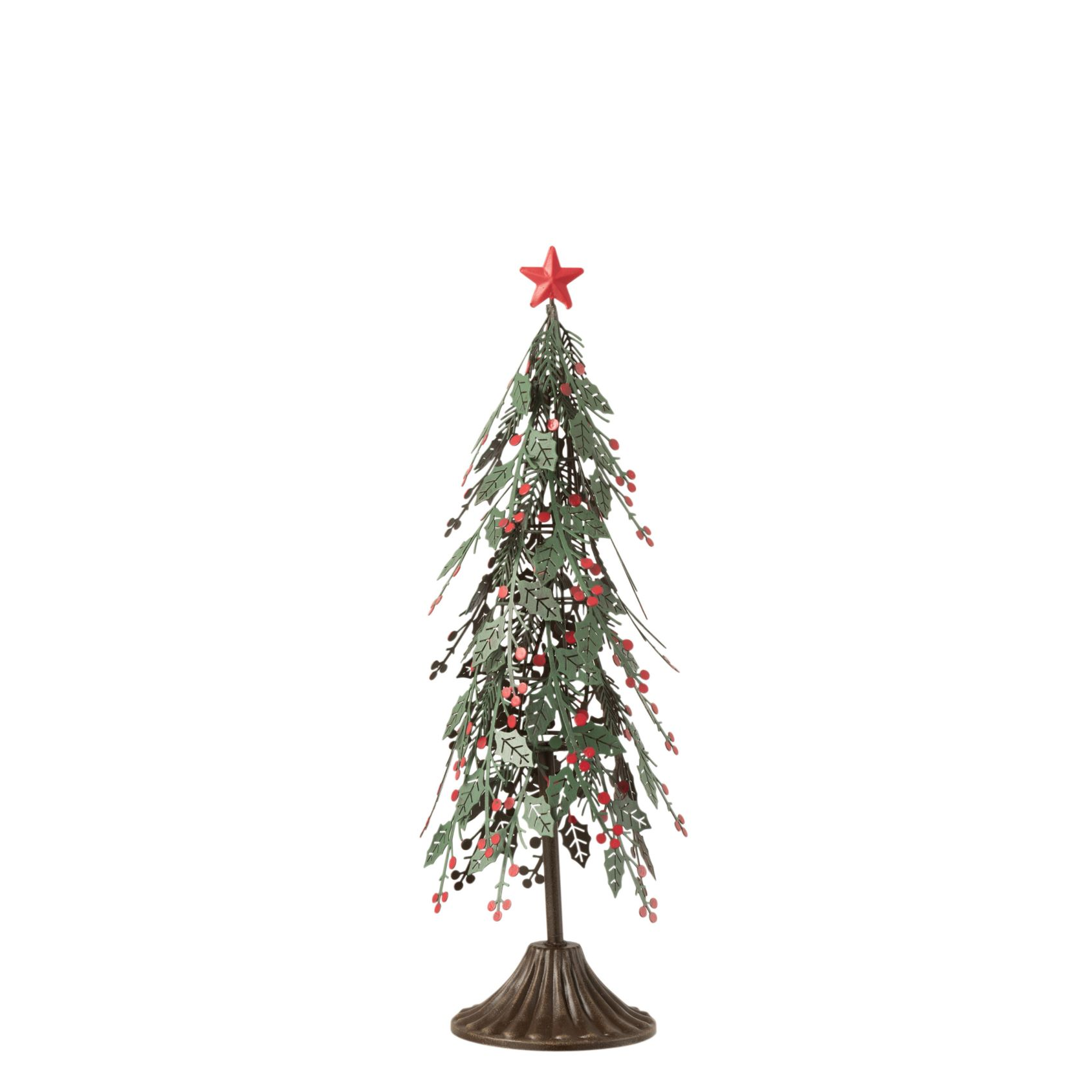 Kerstboom Op Voet Blaadjes Metaal Groen/Rood Small