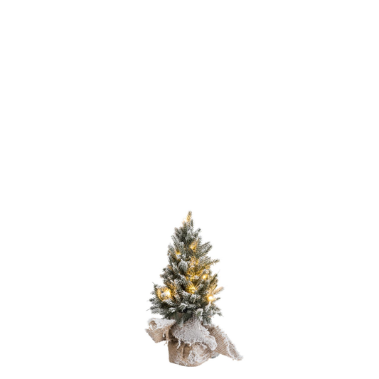 Kerstboom+Led+Pot Jute Plastiek Besneeuwd Groen Extra Small