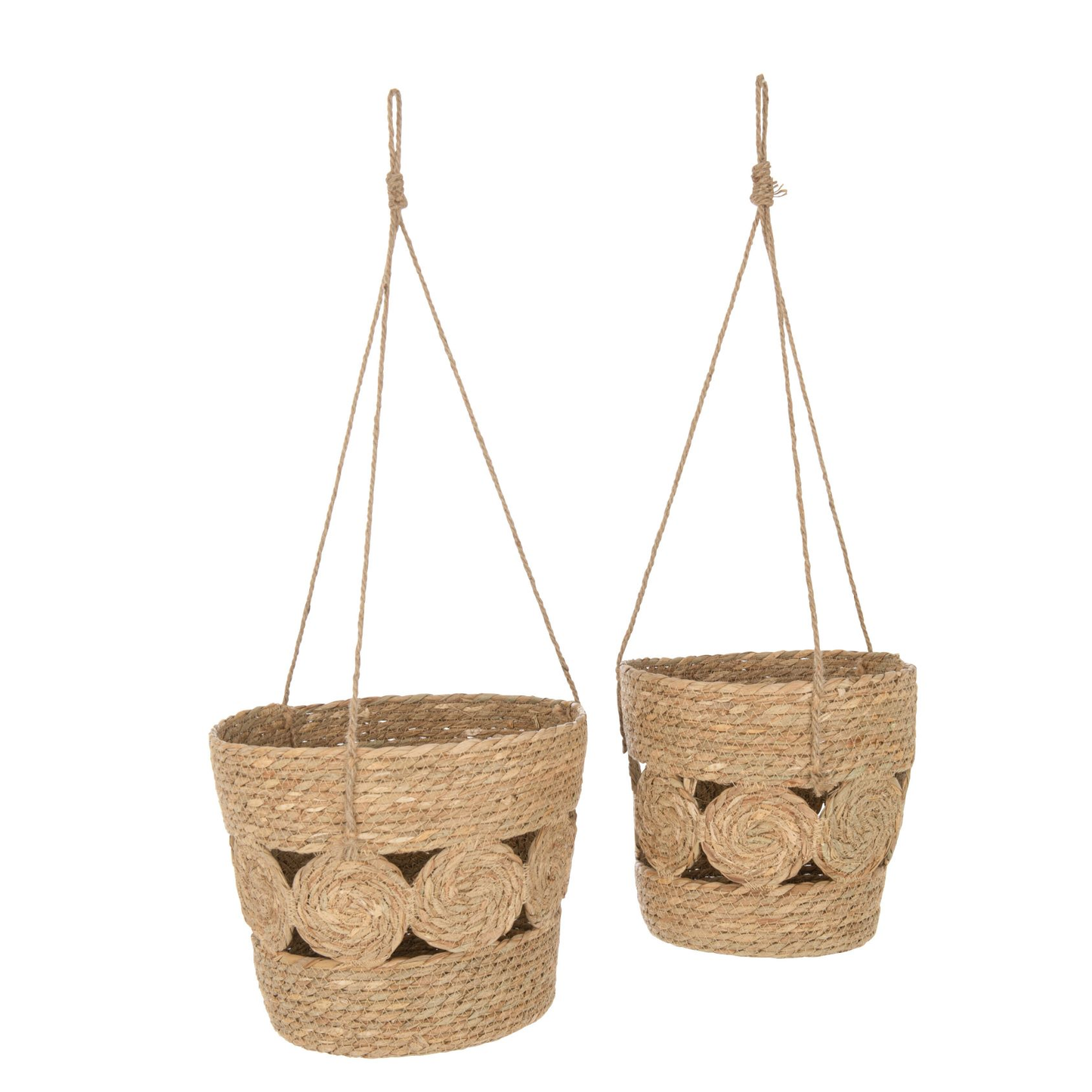 Set Van 2 Mand Rond Hangend Met Motief Riet Naturel