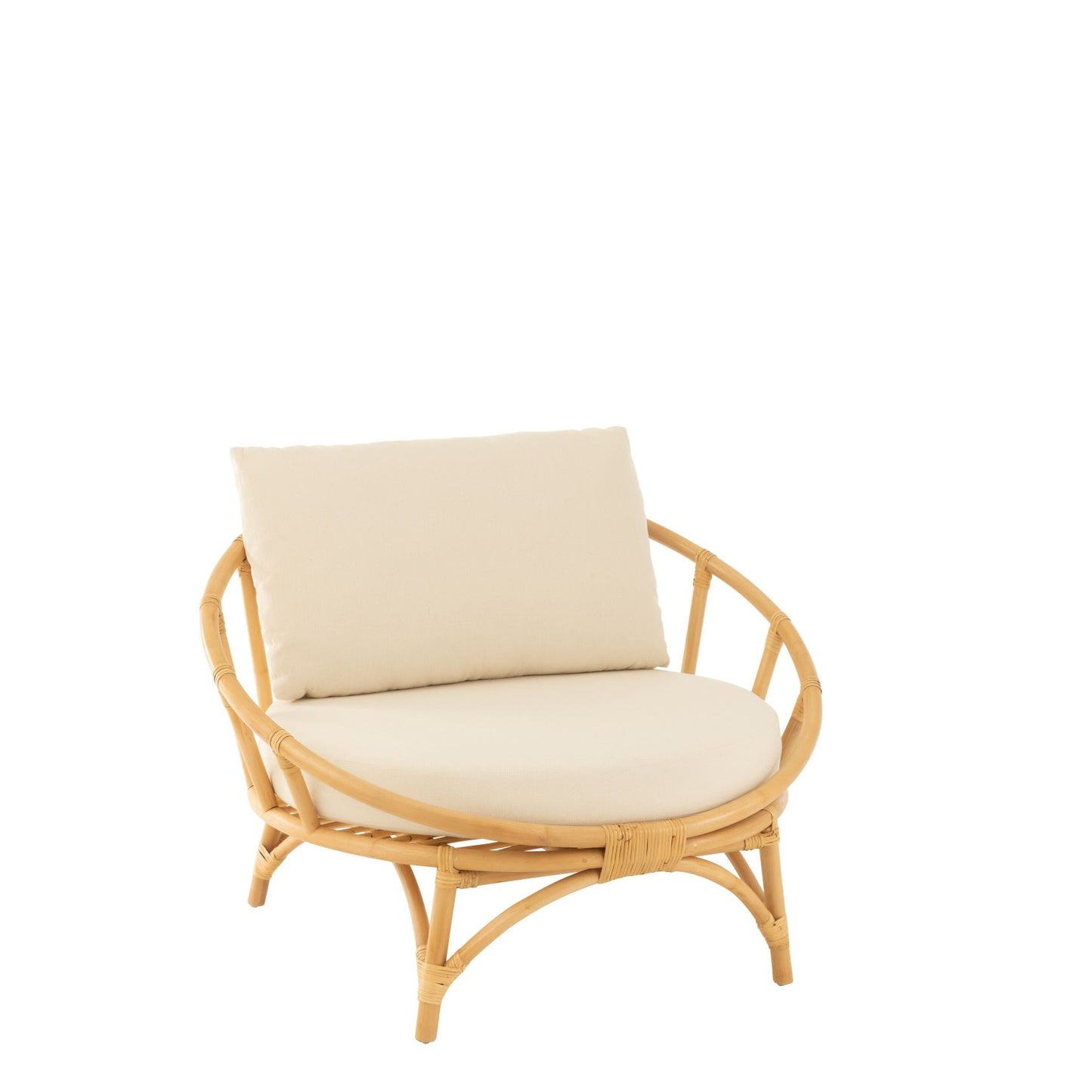 Stoel+Kussen Rotan/Textiel Naturel/Wit
