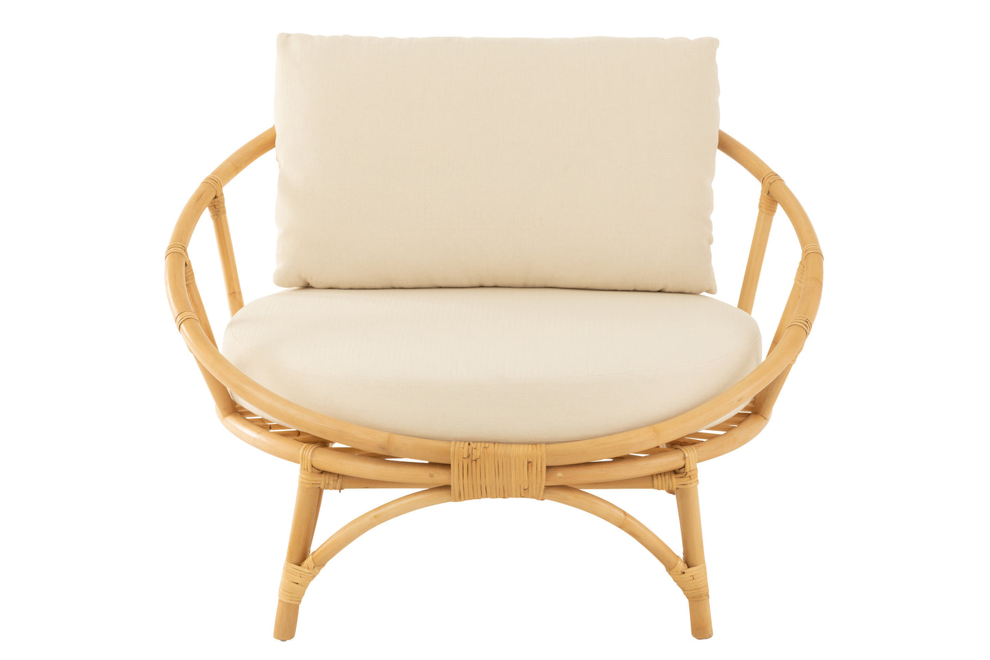 Stoel+Kussen Rotan/Textiel Naturel/Wit