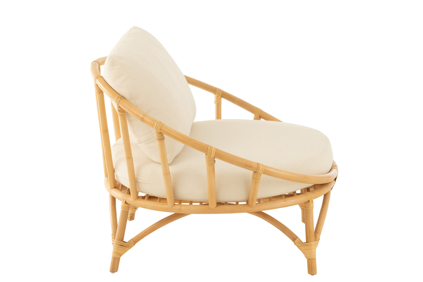 Stoel+Kussen Rotan/Textiel Naturel/Wit