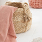 Lot De 2 Paniers Tressés Pompons Jute Maïs Clair Naturel 