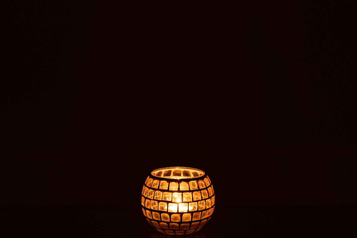 Theelichthouder Mozaiek Rond Glas Oranje Small