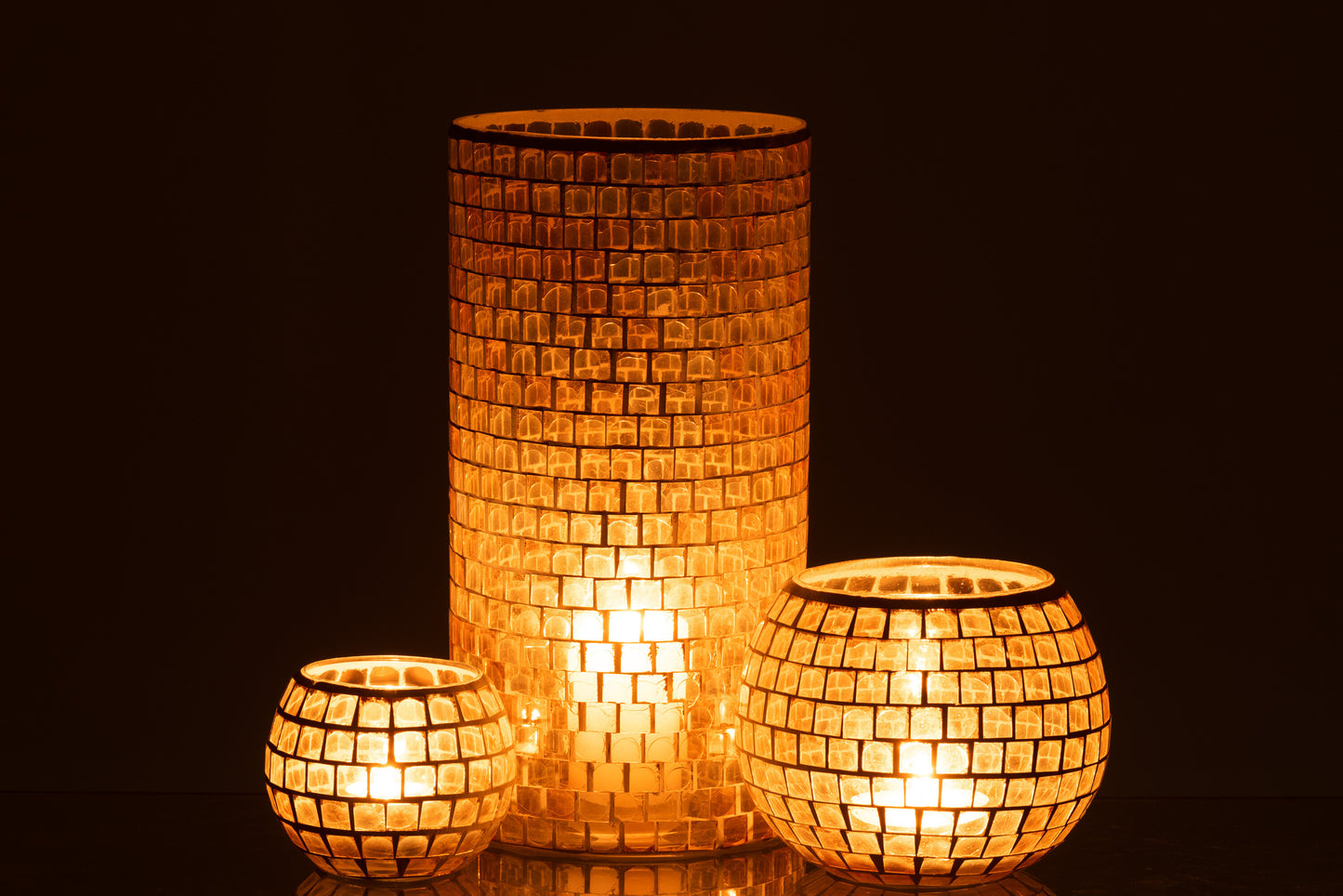 Theelichthouder Mozaiek Rond Glas Oranje Small