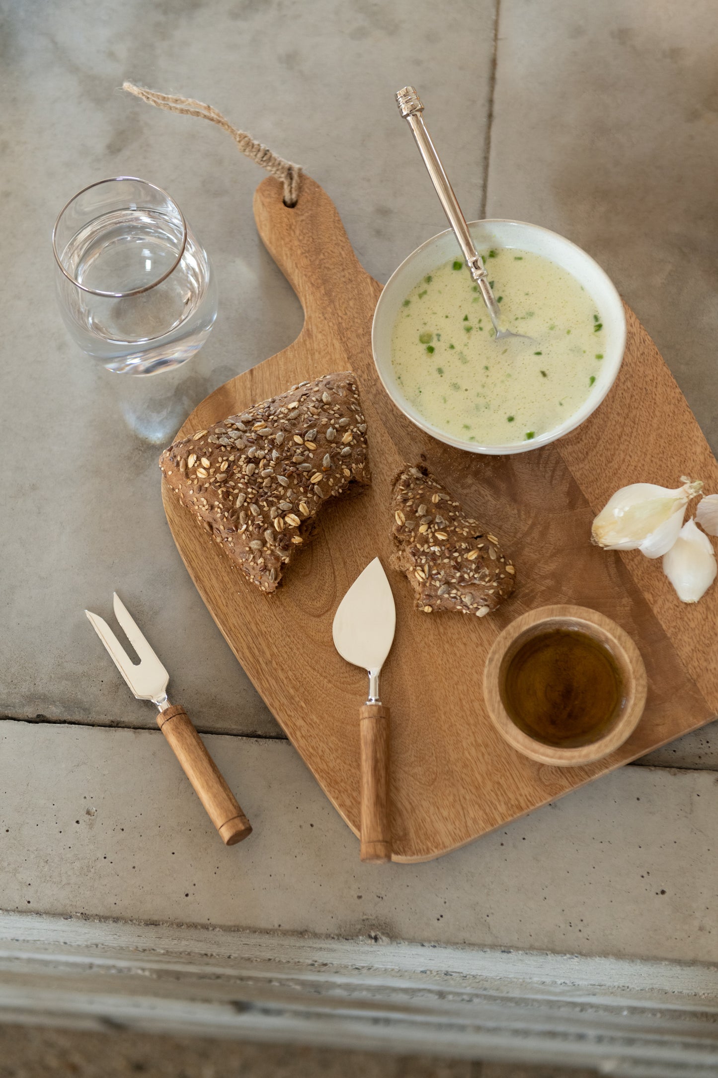 Cheese Board+Knife+Bowl Mango Wood Natural/White 