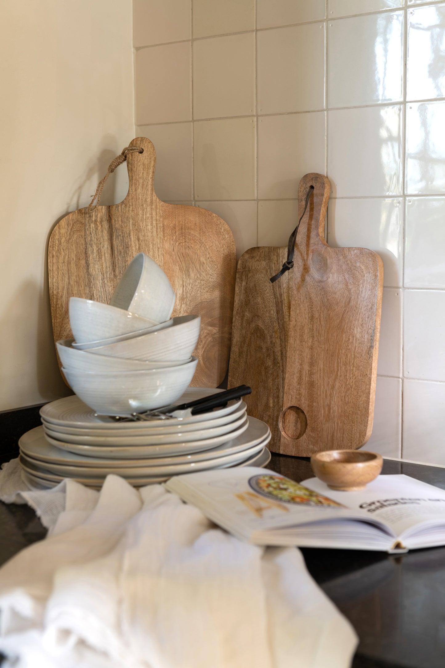 Cheese Board+Knife+Bowl Mango Wood Natural/White 