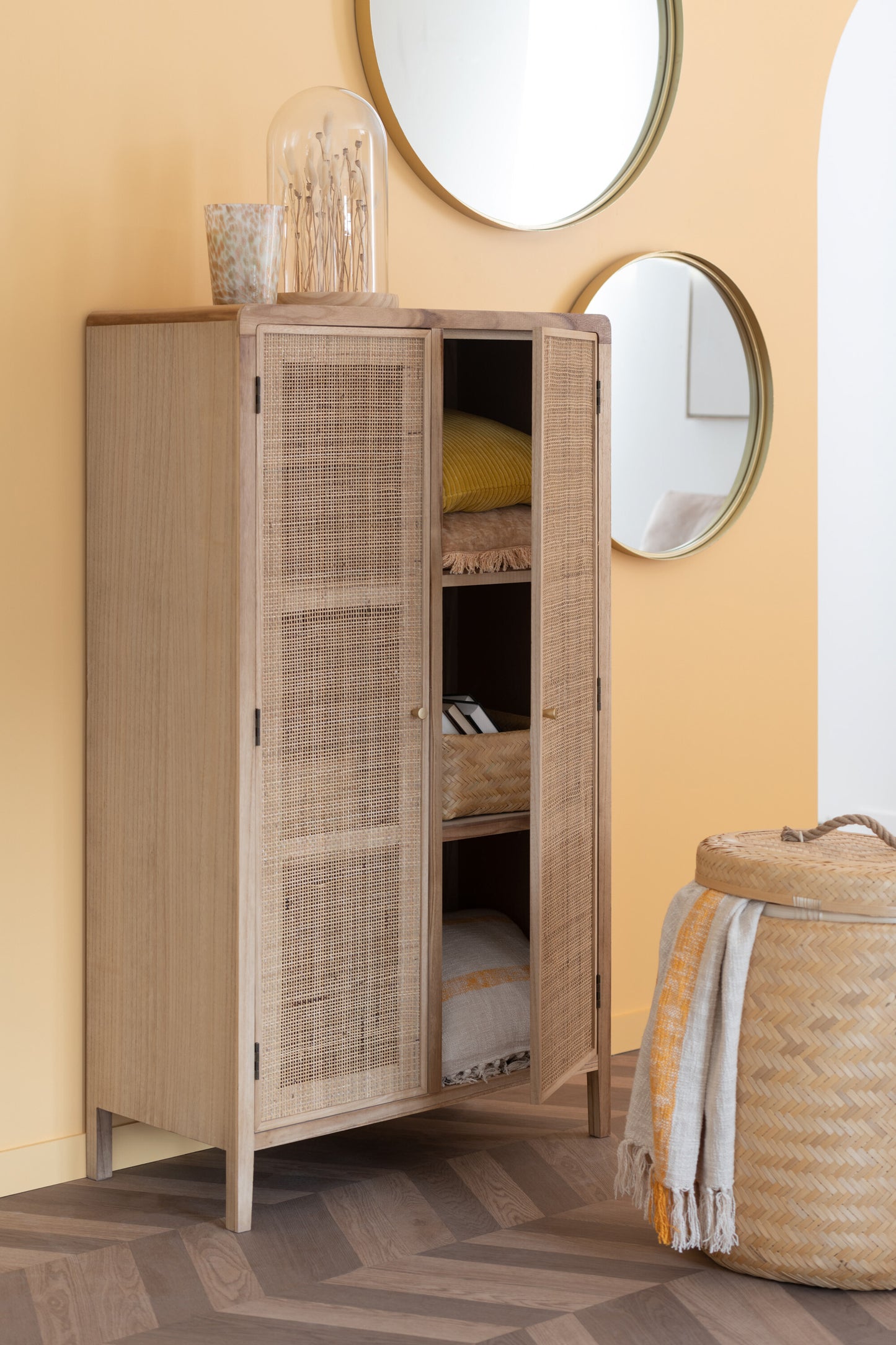 Kast 2 Deuren Hout/Rattan Naturel