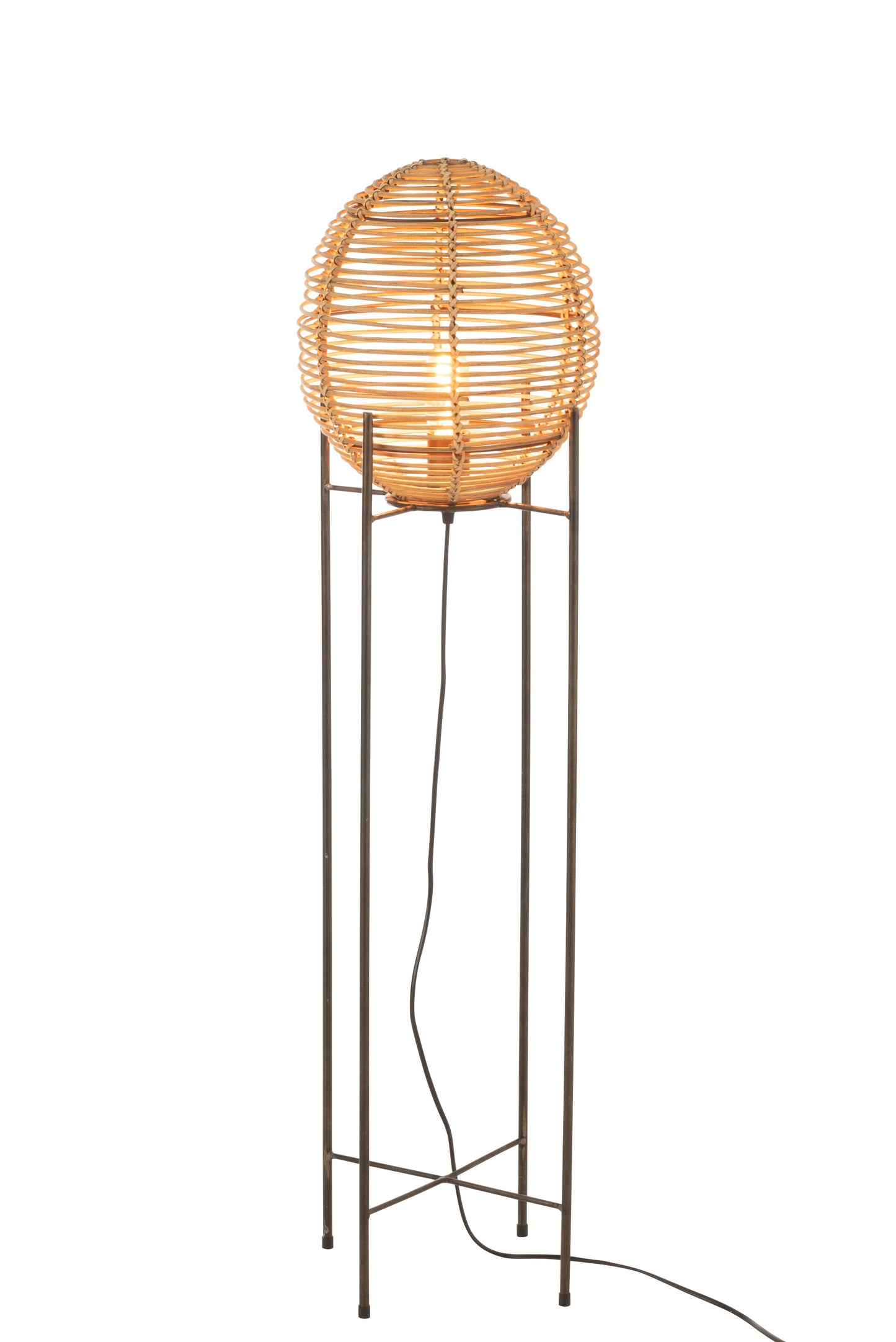 Lampadaire Sur Structure Métal/Rotin Naturel 
